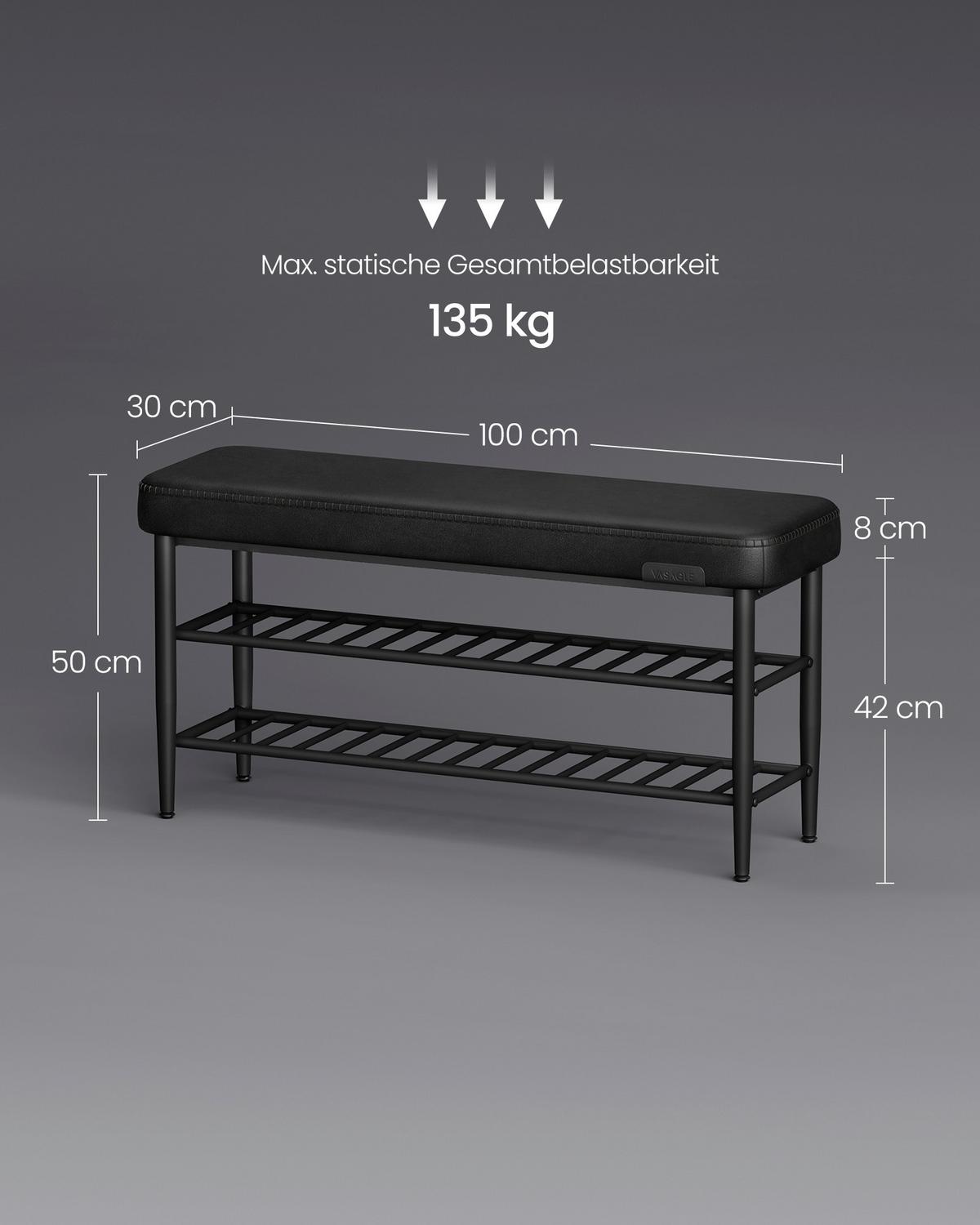 SCHUHBANK SHOE BENCH - Schwarz, MODERN, Leder/Metall (100/50/30cm) - MID.YOU
