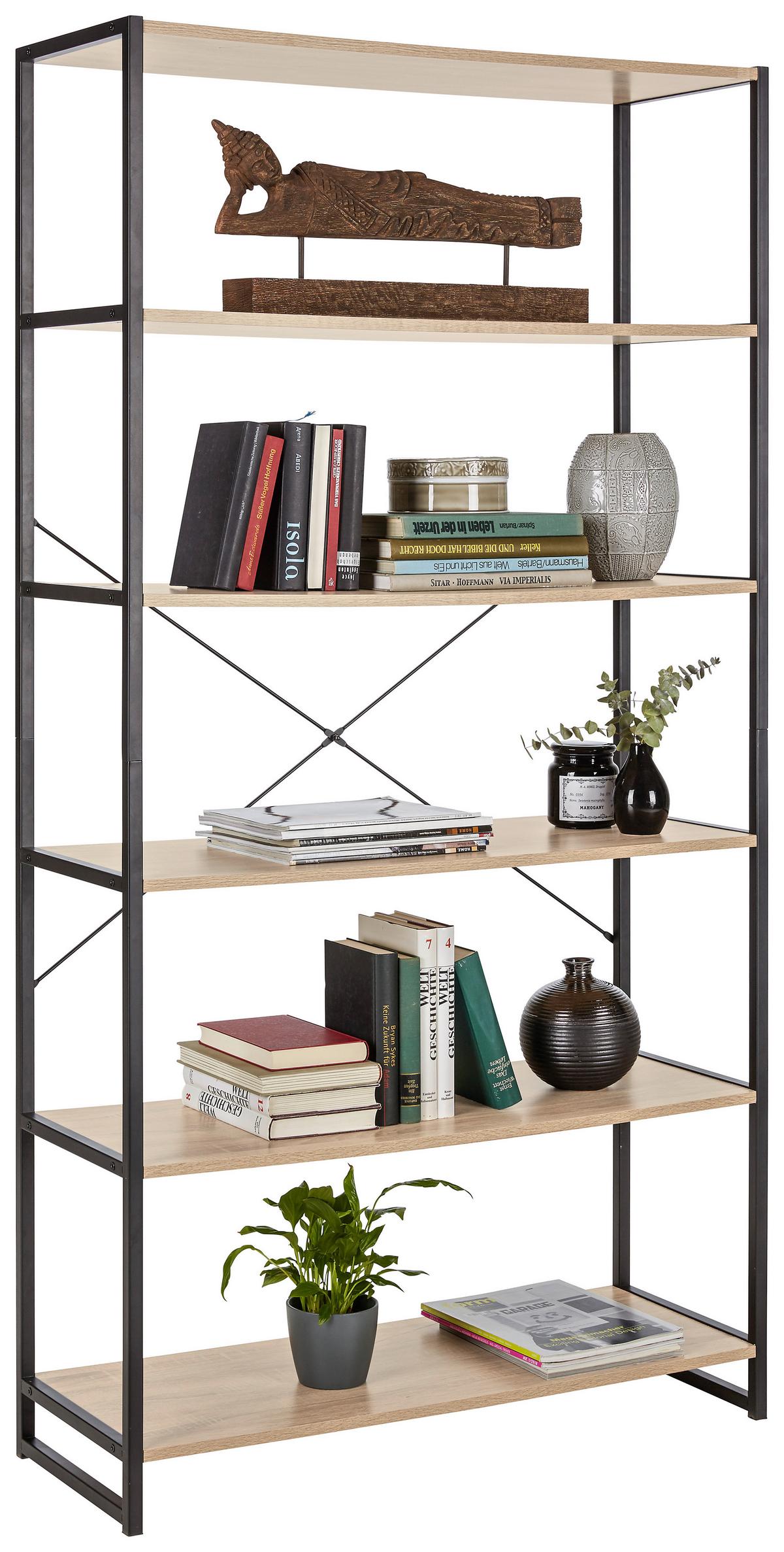 Polica Bono - crna/hrast Sonoma, Moderno, drvni materijal/metal (95/180/35cm) - Modern Living