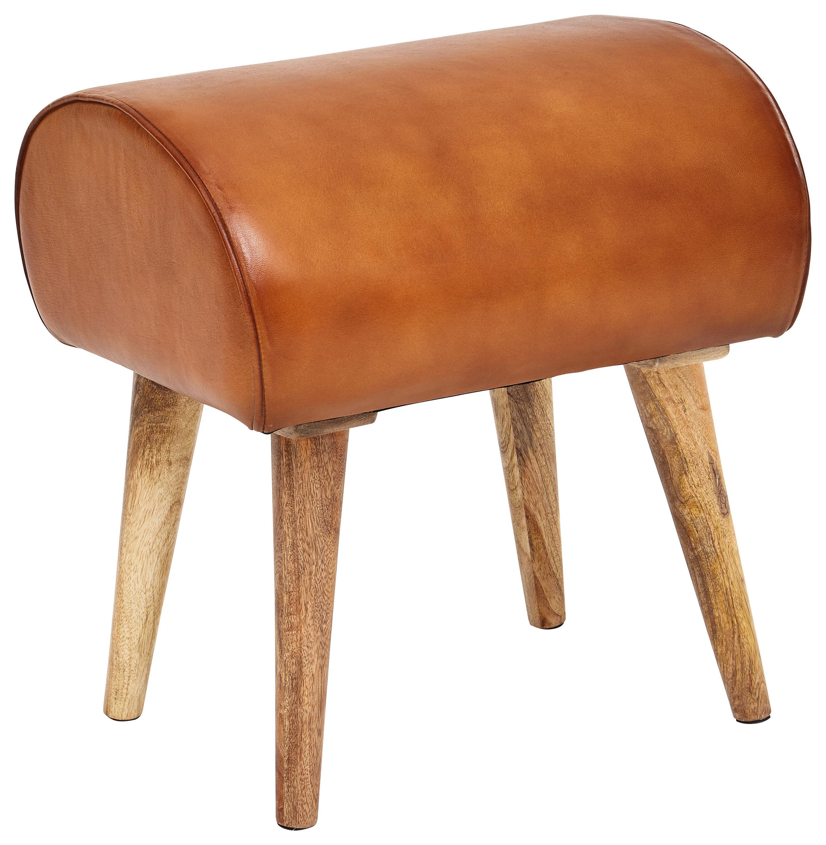 Tabure Hocker - naravne barve/rjava, Moderno, les/usnje (45/53/40cm) - MID.YOU