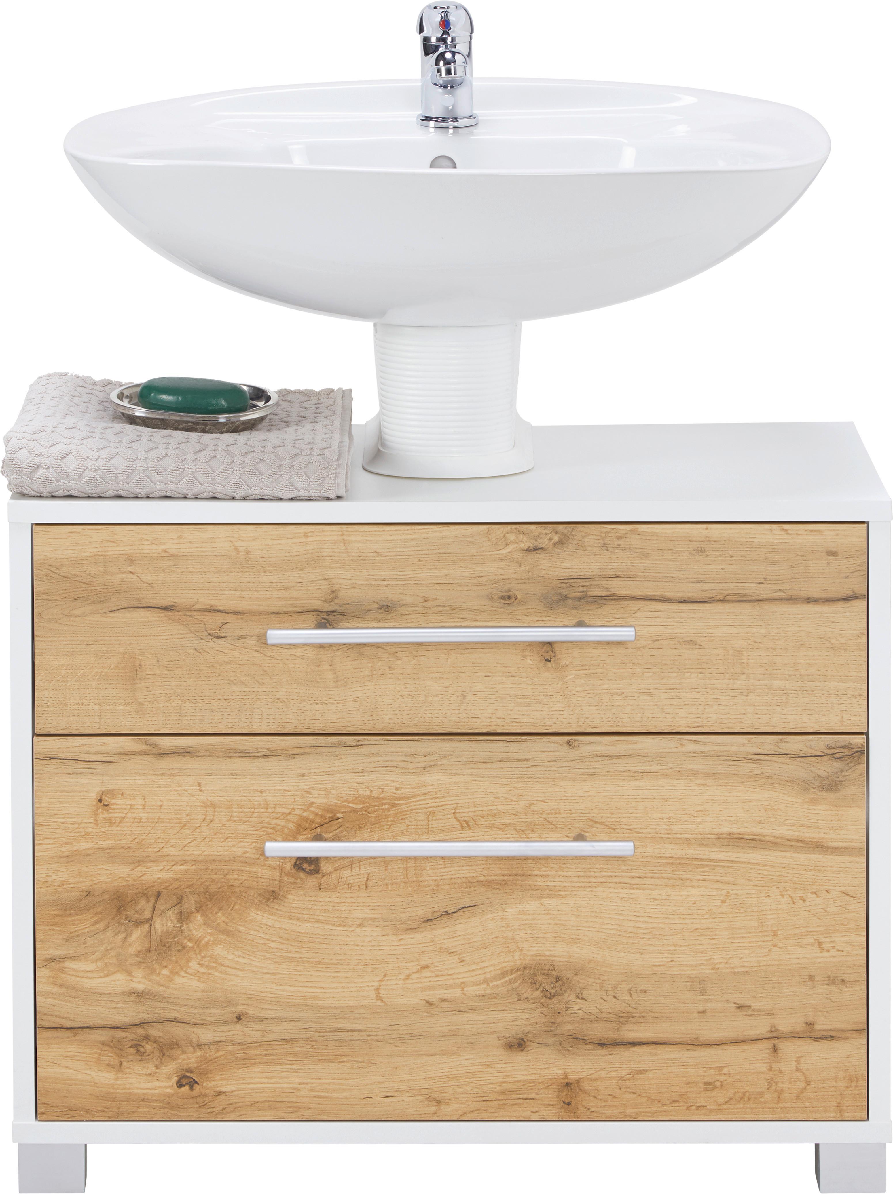 Waschbeckenunterschrank Weiß/Eichefarben - Chromfarben/Weiss, Modern, Holz/Holzwerkstoff (65/53/35cm) - Mömax