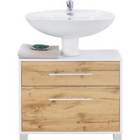 Waschbeckenunterschrank Weiß/Eichefarben - Chromfarben/Weiss, Modern, Holz/Holzwerkstoff (65/53/35cm) - Mömax