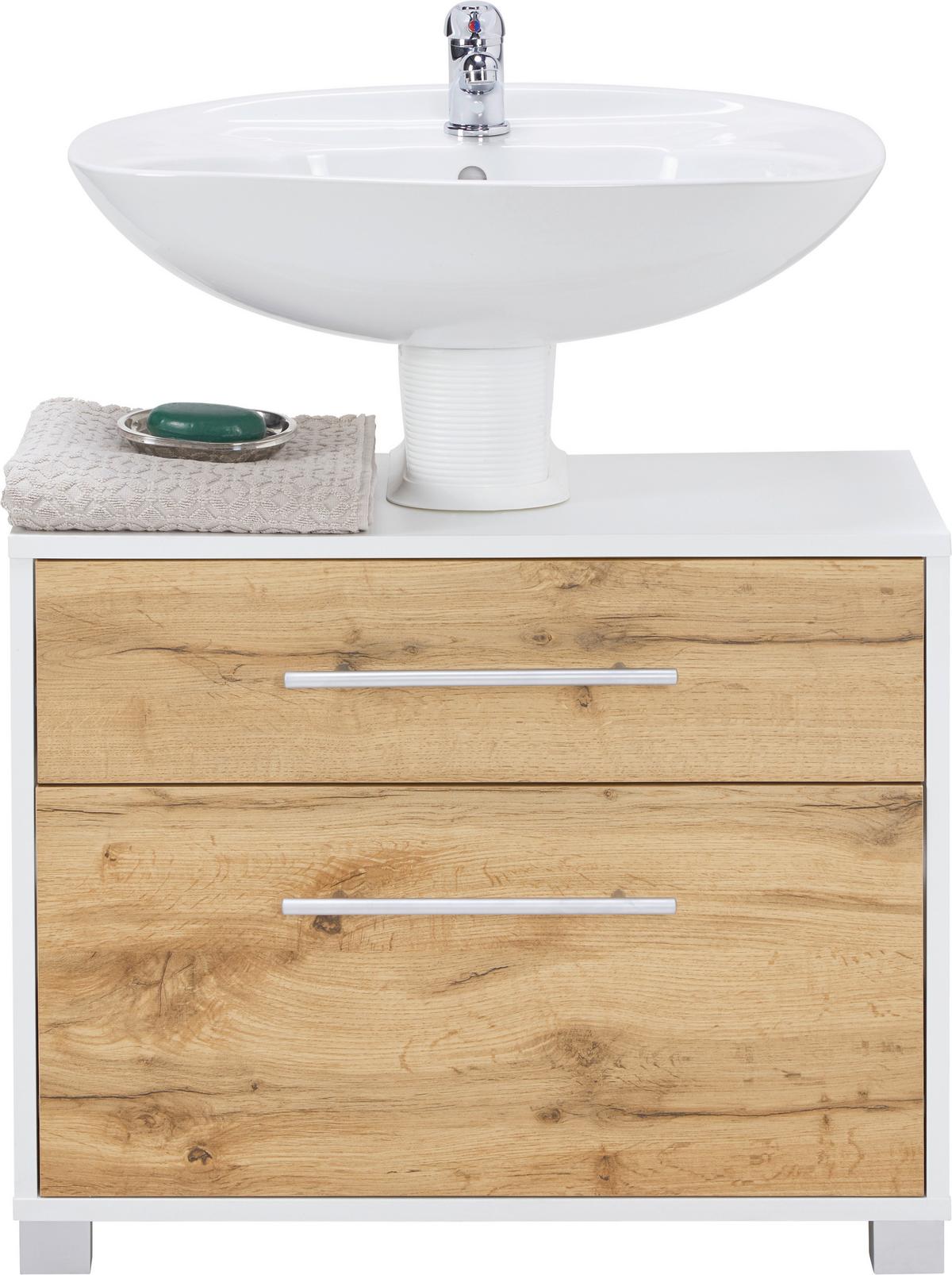 Waschbeckenunterschrank Weiß/Eichefarben - Chromfarben/Weiss, Modern, Holz/Holzwerkstoff (65/53/35cm) - Mömax