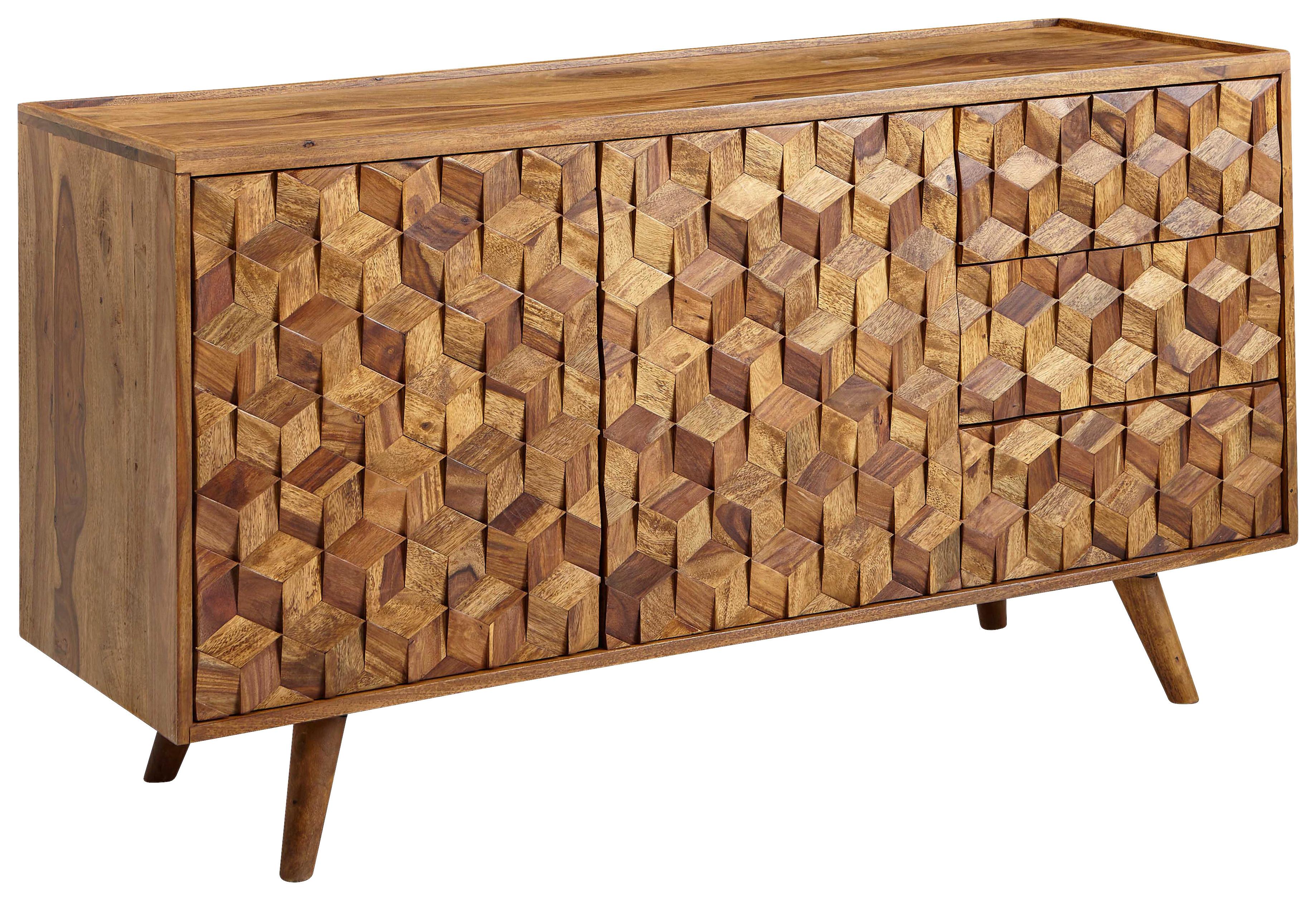Komoda Wohnling, Pravi Les - barve indijskega rožnega lesa, Design, les (138/76/45cm) - MID.YOU