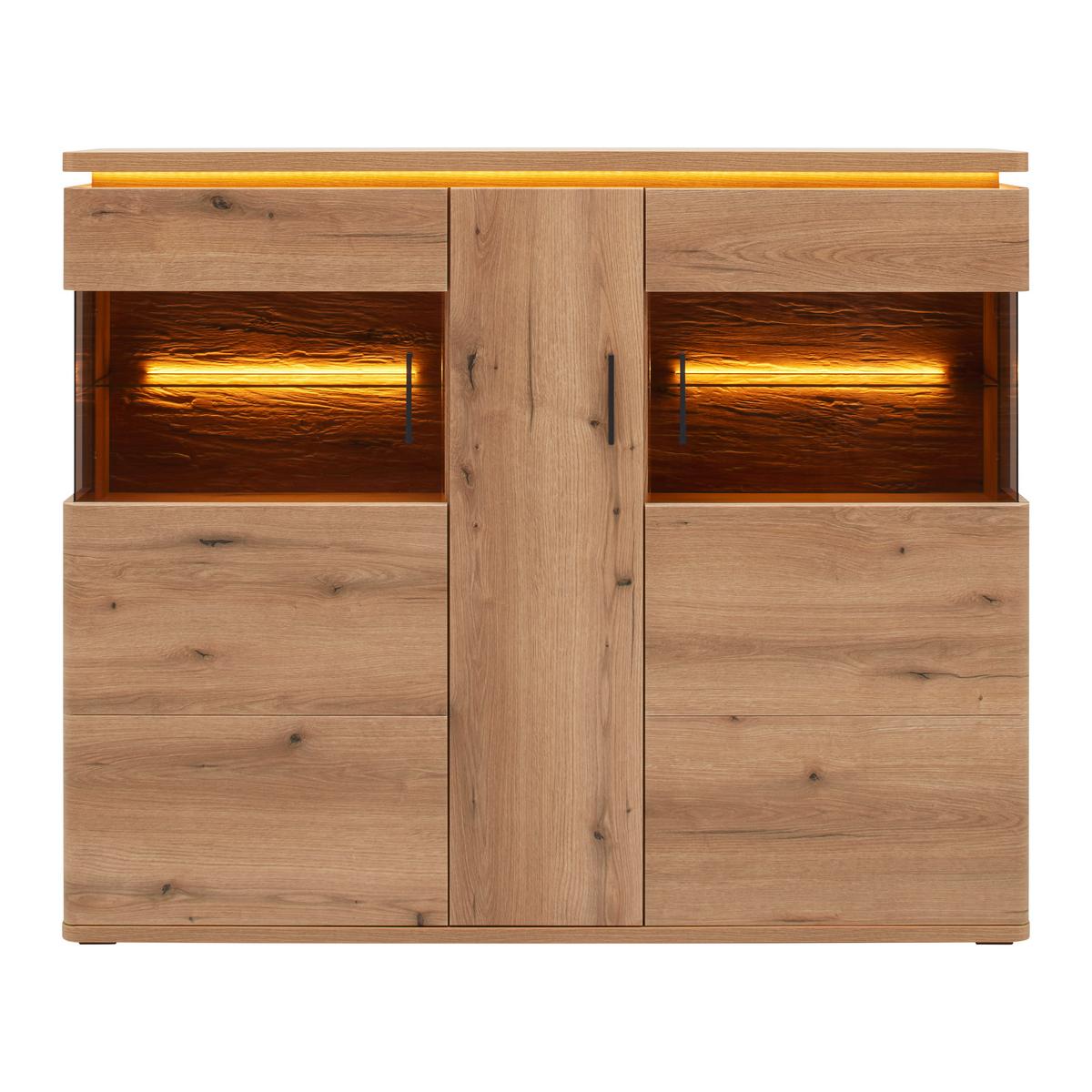 Highboard Alameda Eichefarben - Eichefarben/Anthrazit, Modern, Glas/Holzwerkstoff (150/124/38cm) - Mömax