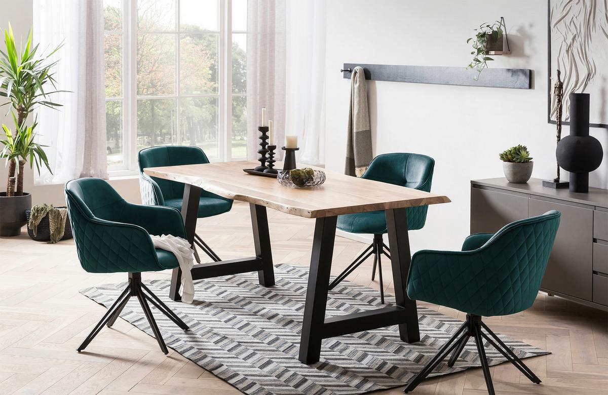 Naslanjač Samt, Zelena, Vrtljiv - črna/zelena, Moderno, kovina/tekstil (59/83/60cm) - Livetastic