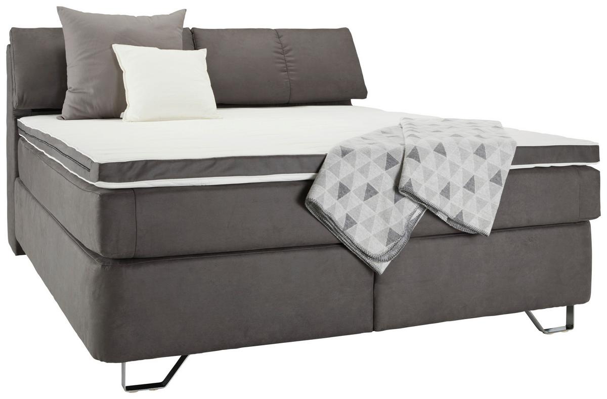 Boxspringbett Tabea Anthrazit ca. 180x200cm - Anthrazit/Alufarben, KONVENTIONELL, Karton/Naturmaterialien (180/200cm) - Premium Living