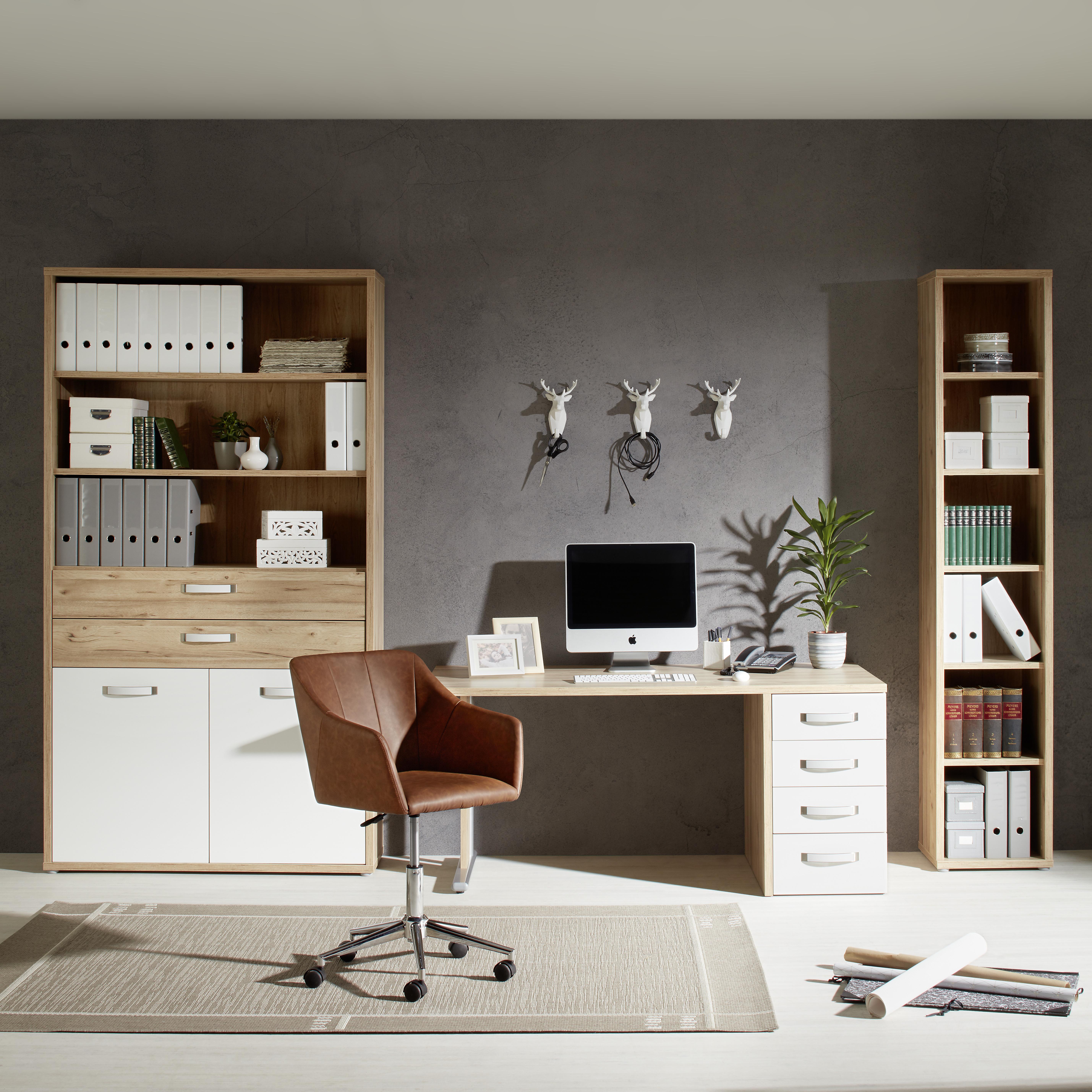 Masă de birou Ducato - scânduri de stejar/alb, Modern, plastic/metal (160/72,8/80cm) - Premium Living