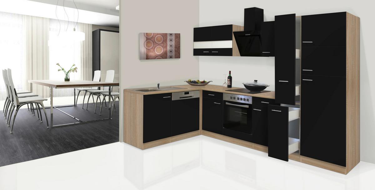 Eckküche Economy ca. 172x310cm Schwarz/Eichefarben - Eichefarben/Schwarz, Basics, Glas/Holzwerkstoff (172/310cm) - Respekta