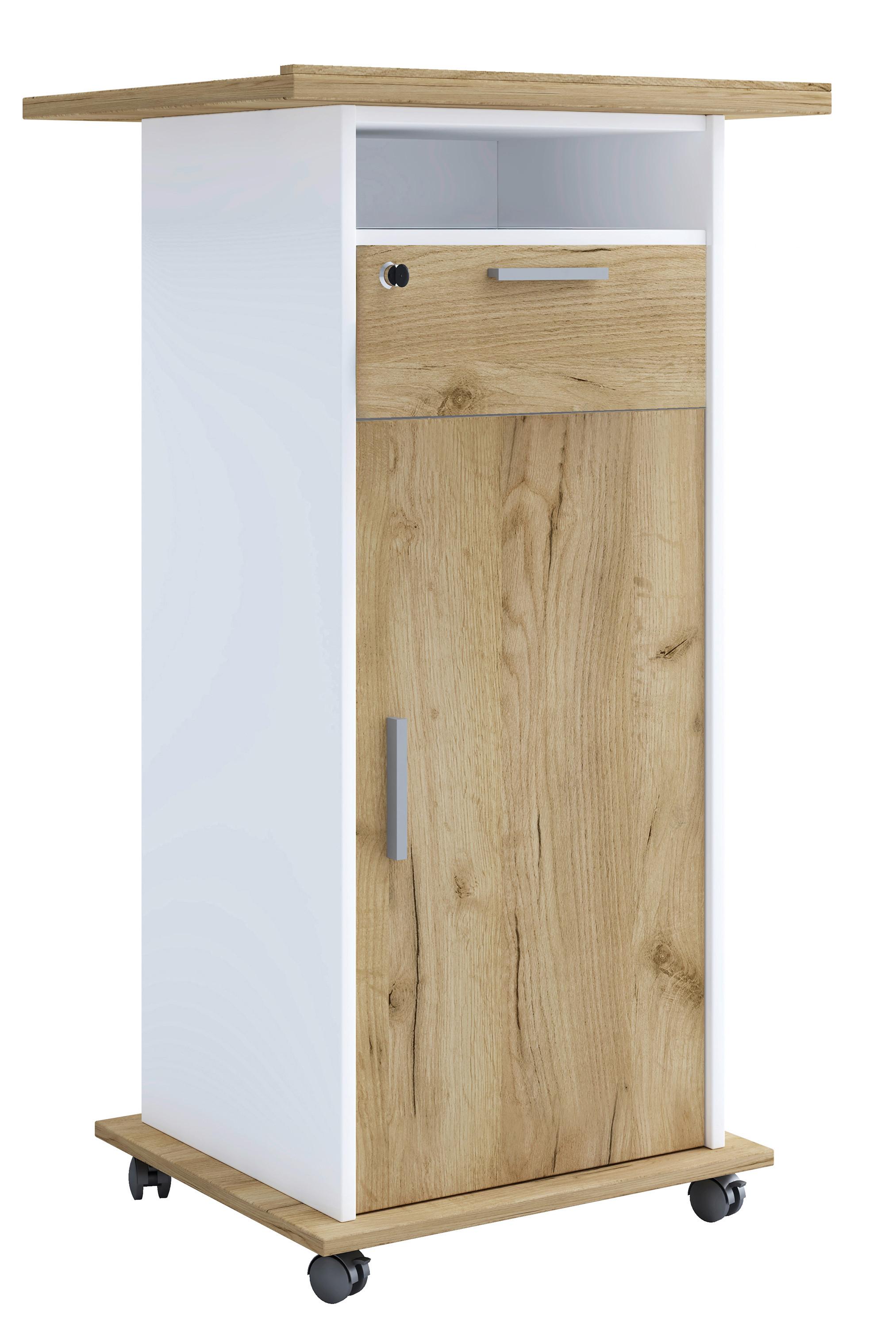 Stoječi Pult Neta, Bela, Barva Hrasta - bela/medeni hrast, Moderno, leseni material (60/50/108,3cm) - MID.YOU
