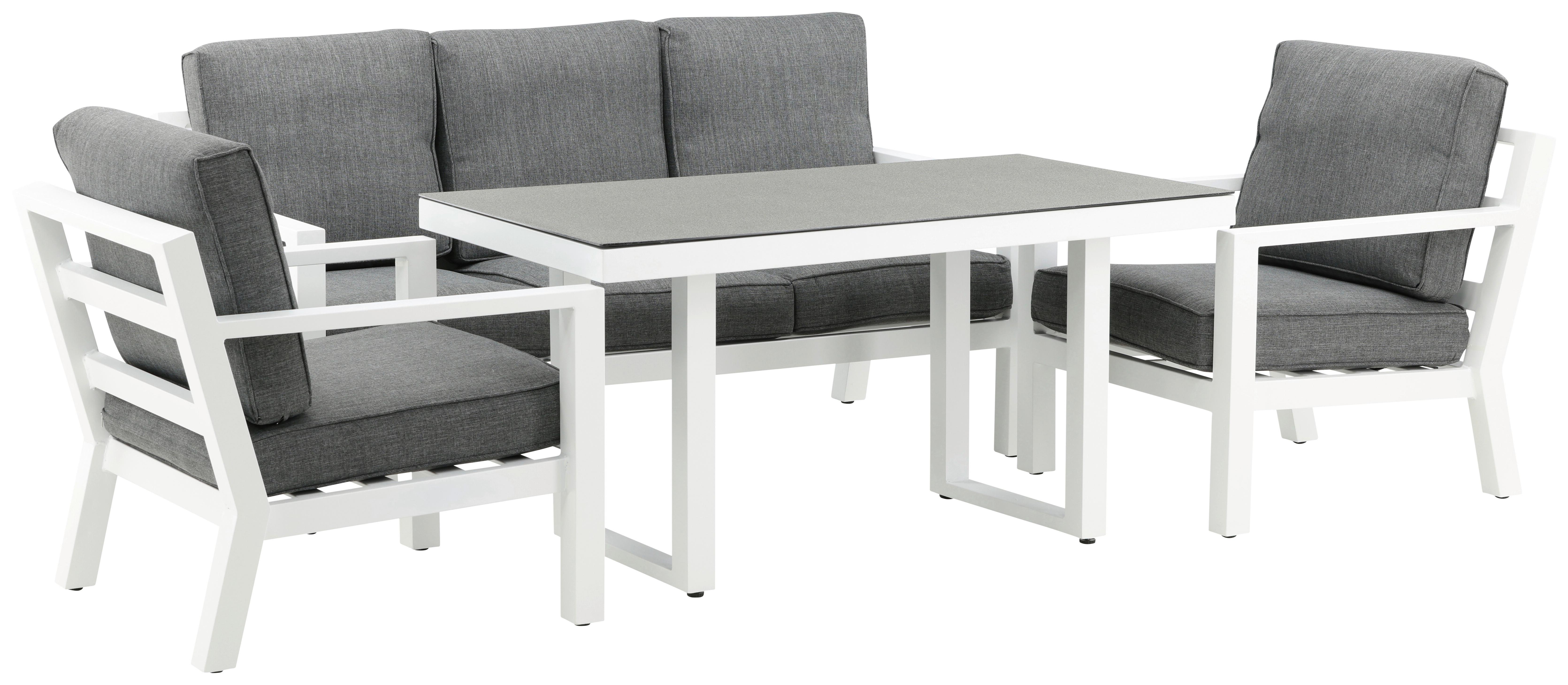 Loungegarnitur Barcelona Grau/Weiß Metall/Textil - Weiß/Grau, Basics, Textil/Metall - Gardenson