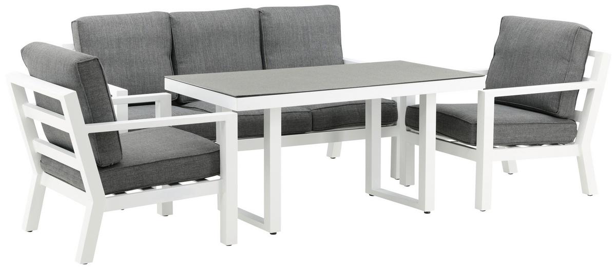 Loungegarnitur Barcelona Grau/Weiß Metall/Textil - Weiß/Grau, Basics, Textil/Metall - Gardenson