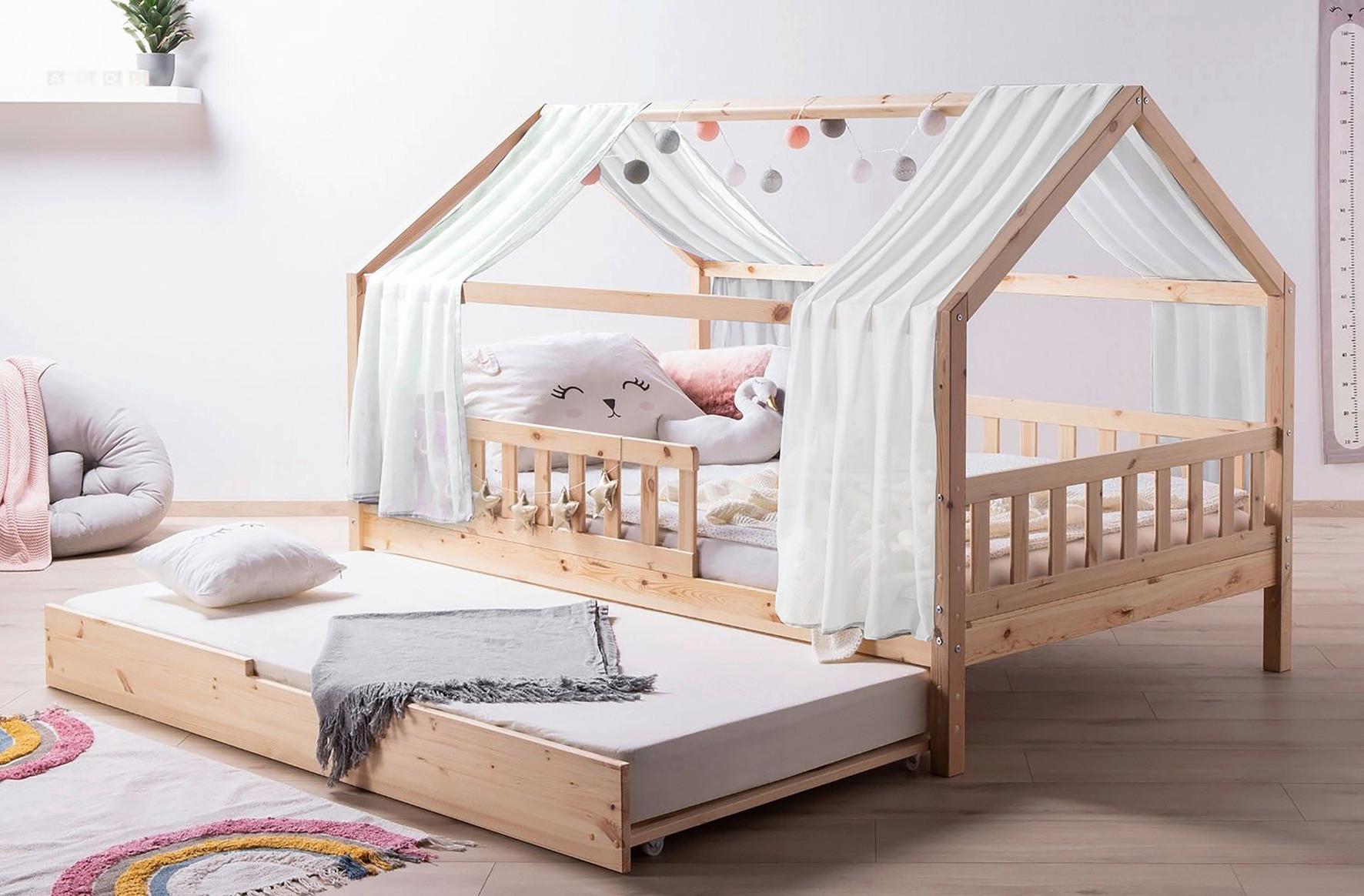 Hausbett KIM Naturfarben Weiß ca. 90x200 cm Echtholz - Naturfarben/Weiß, MODERN, Holz/Textil (90/200cm) - MID.YOU