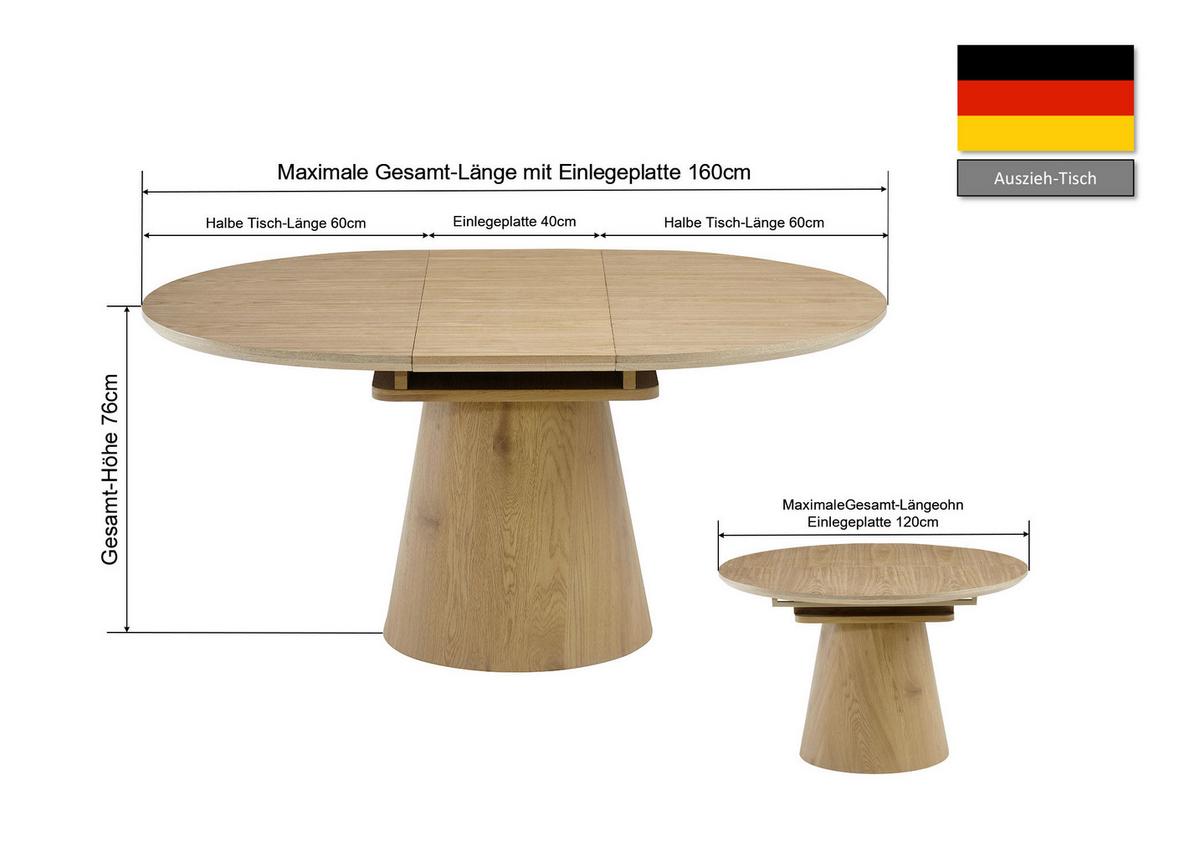 Raztegljiva Miza Sundsvall, Barva Hrasta, 120-160x120 - barve hrasta, Moderno, leseni material/les (120-160/120/76cm) - P & B