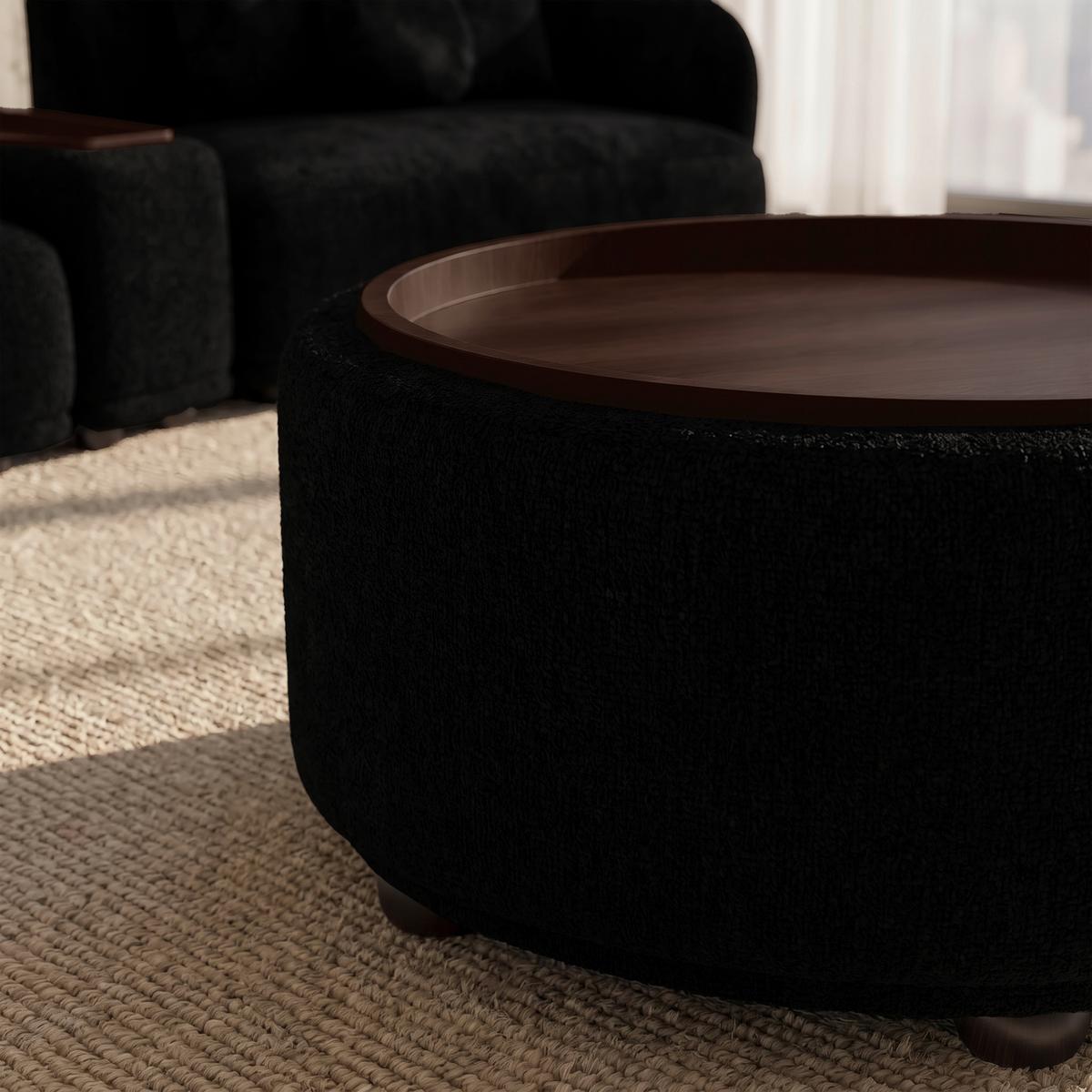 Couchtisch Kira Chenille Schwarz/Walnuss - Schwarz, MODERN, Holz/Textil (86/43/86cm) - Bessagi Home