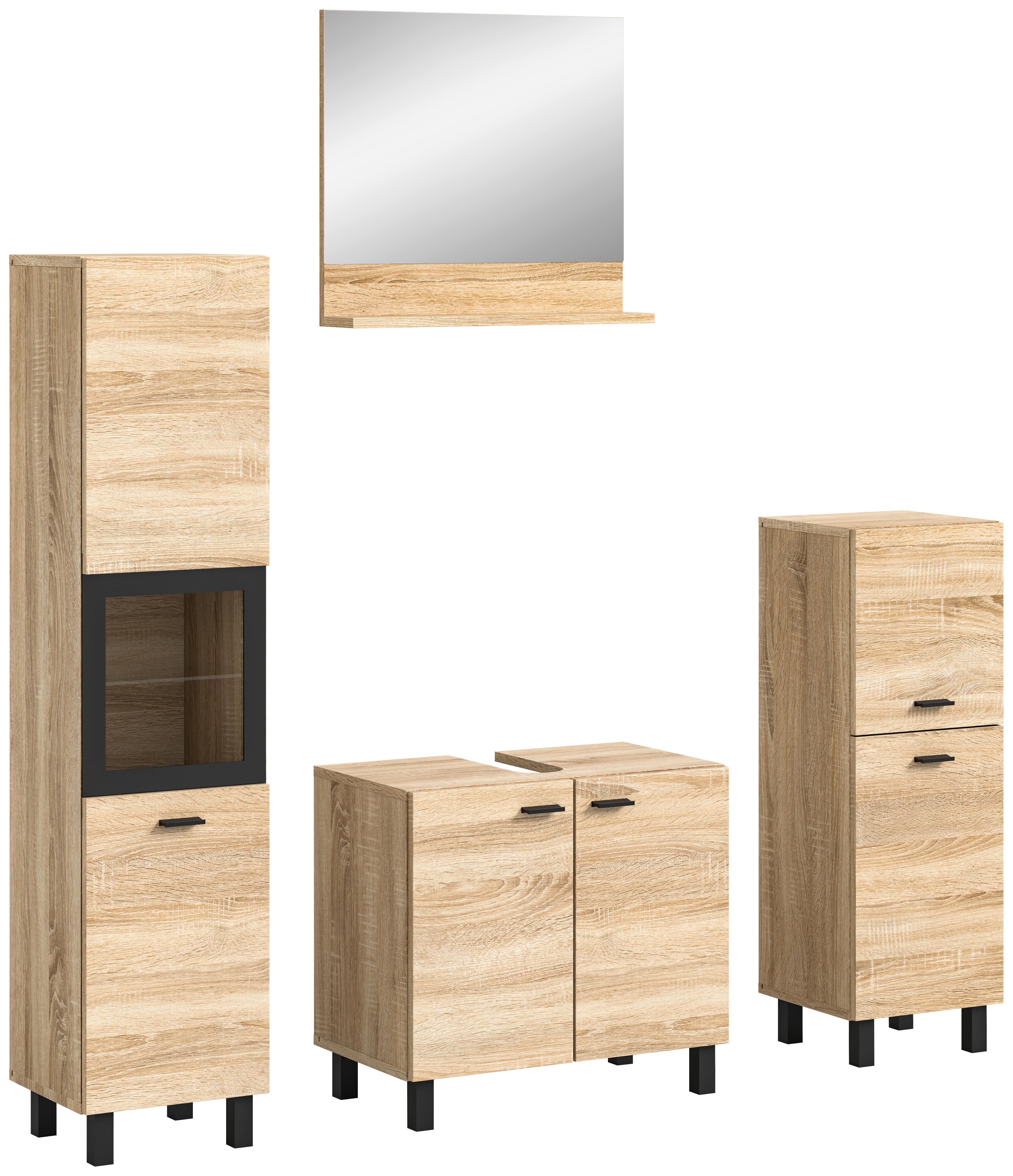 Kopalnica Boston, Hrast - črna/hrast sonoma, Moderno, umetna masa/steklo (117cm) - MID.YOU