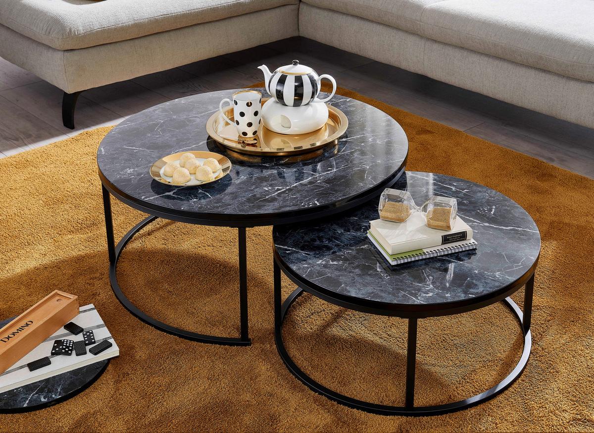 Satztisch in Schwarz, 2-teilig - Schwarz, MODERN, Holzwerkstoff/Metall (80/80/36cm) - MID.YOU