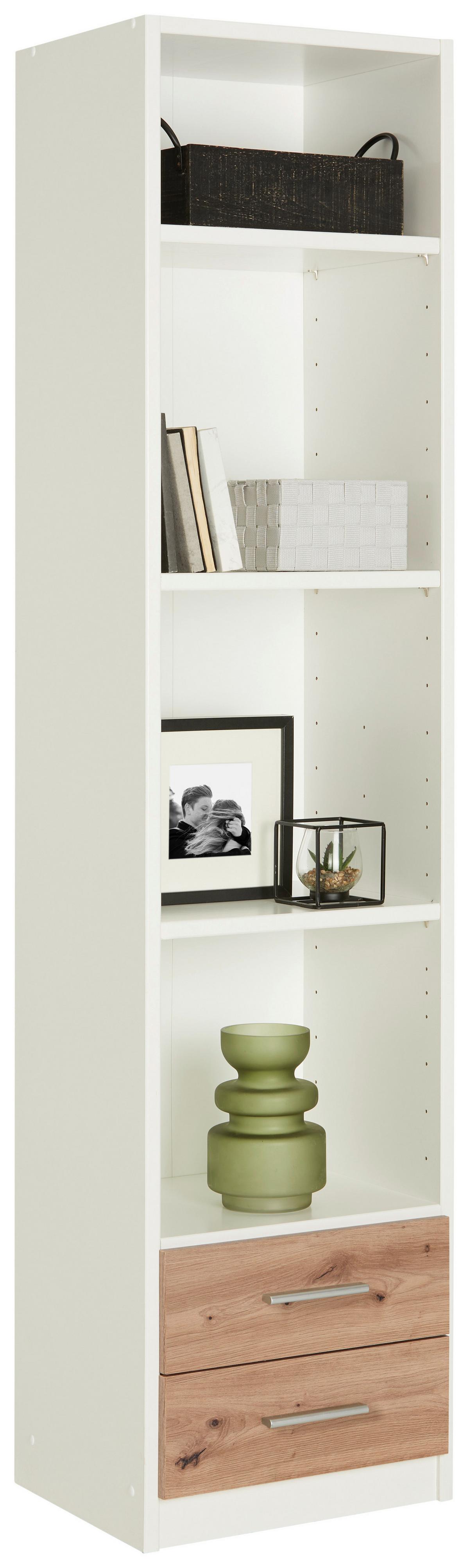 Regal Young in Weiss/Eiche Artisan - Weiss/Alufarben, Konventionell, Holzwerkstoff/Kunststoff (47/197/38cm) - Mömax