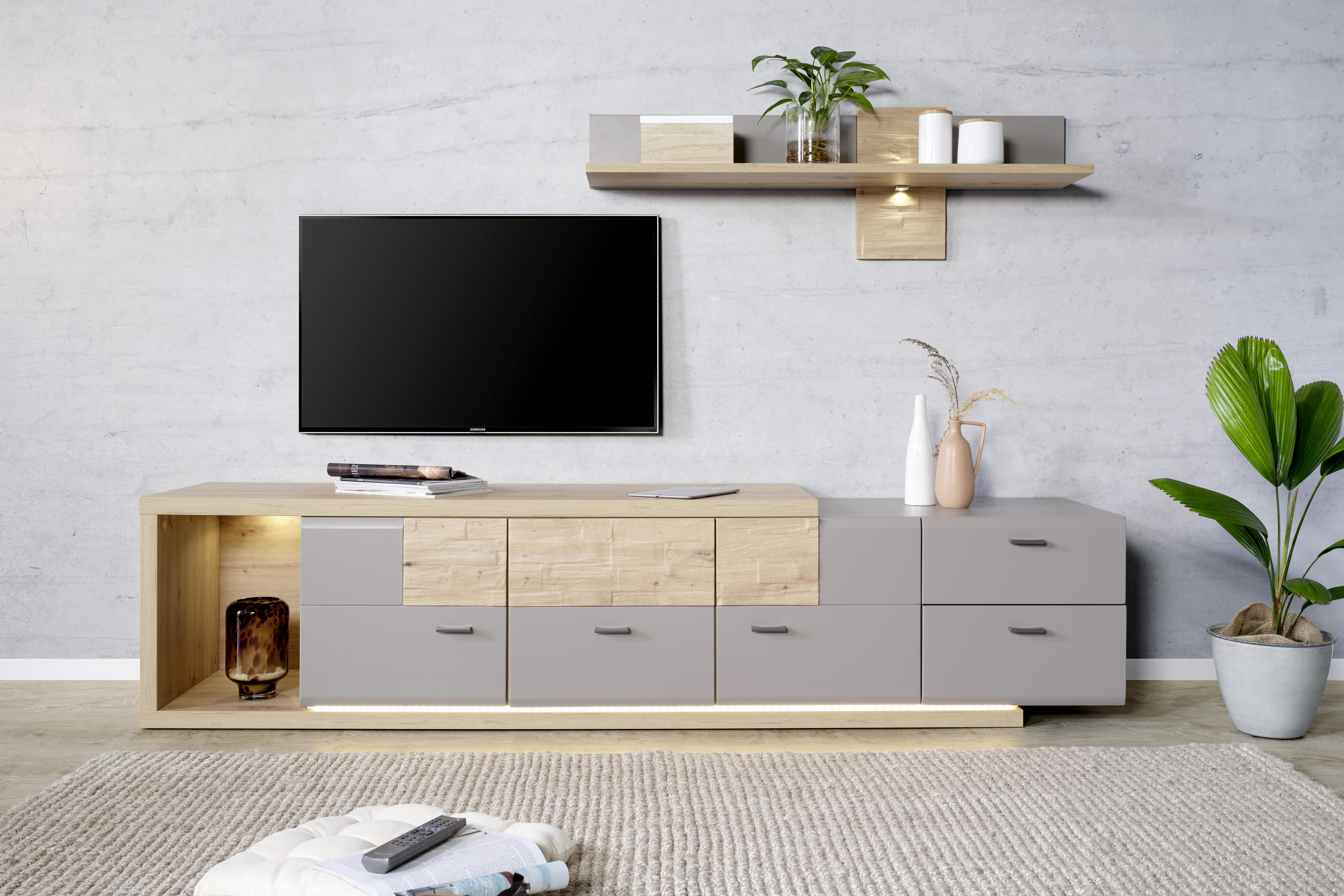 TV-Element in Eichefarben - Eichefarben/Grau, MODERN, Holzwerkstoff (215/52/48cm) - Modern Living
