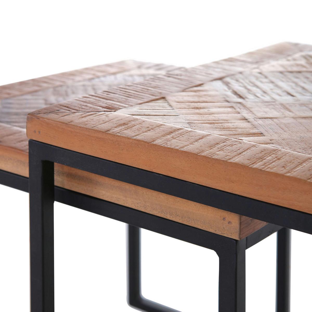 ZESTAW STOLIKÓW BOCZNYCH SIESTA - czarny/brązowy, Trend, metal/drewno (45/45/45cm) - Livetastic