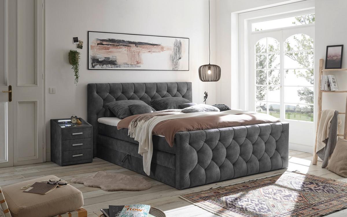 Boxspringbett Cashfield 8 ca. 180x200 cm Anthrazit - Anthrazit/Schwarz, MODERN, Holzwerkstoff/Kunststoff (180/200cm) - MID.YOU