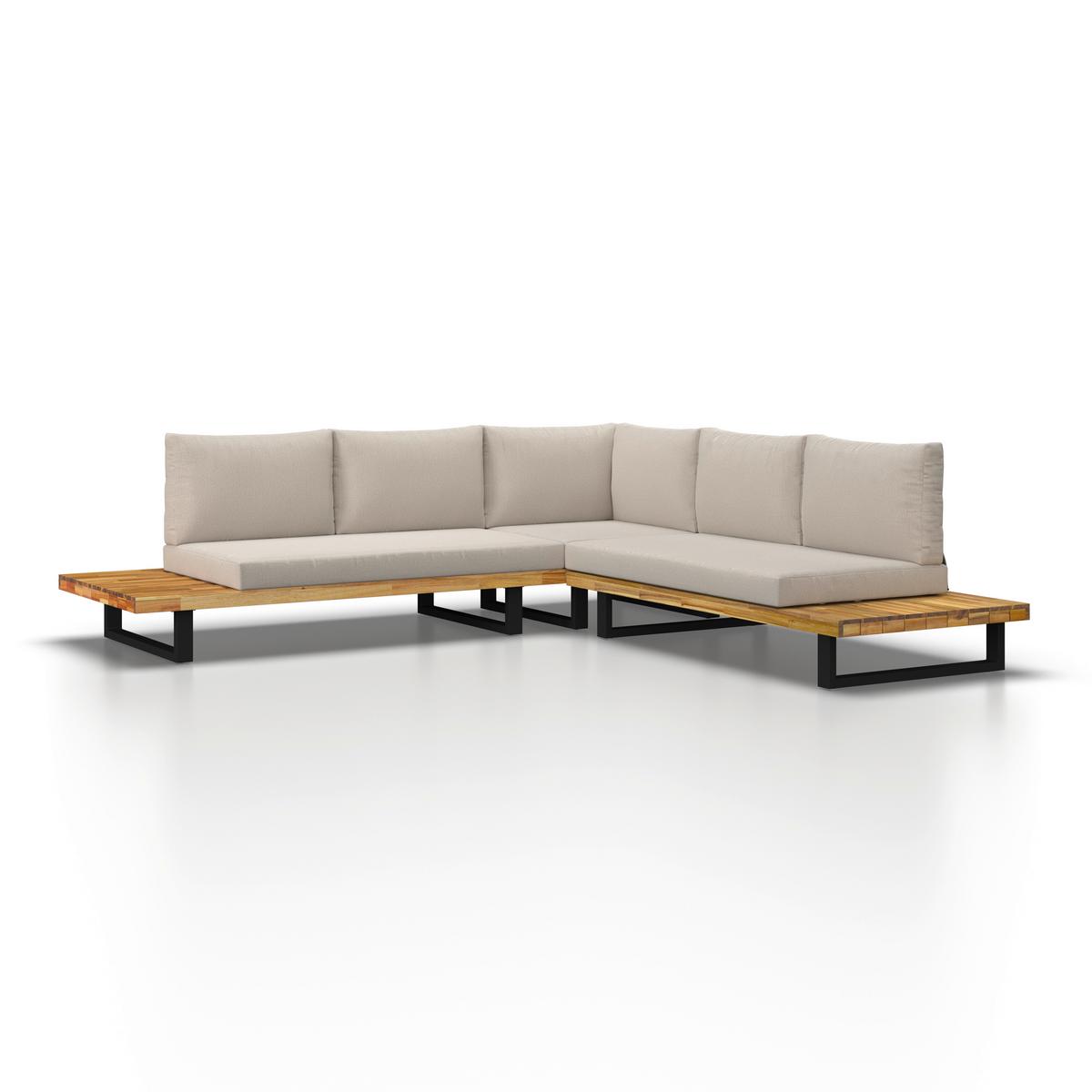 Loungegarnitur Cristina Creme Echtholz/Textil/Metall - Creme/Schwarz, Modern, Holz/Textil (254/78/82cm) - Bessagi Garden