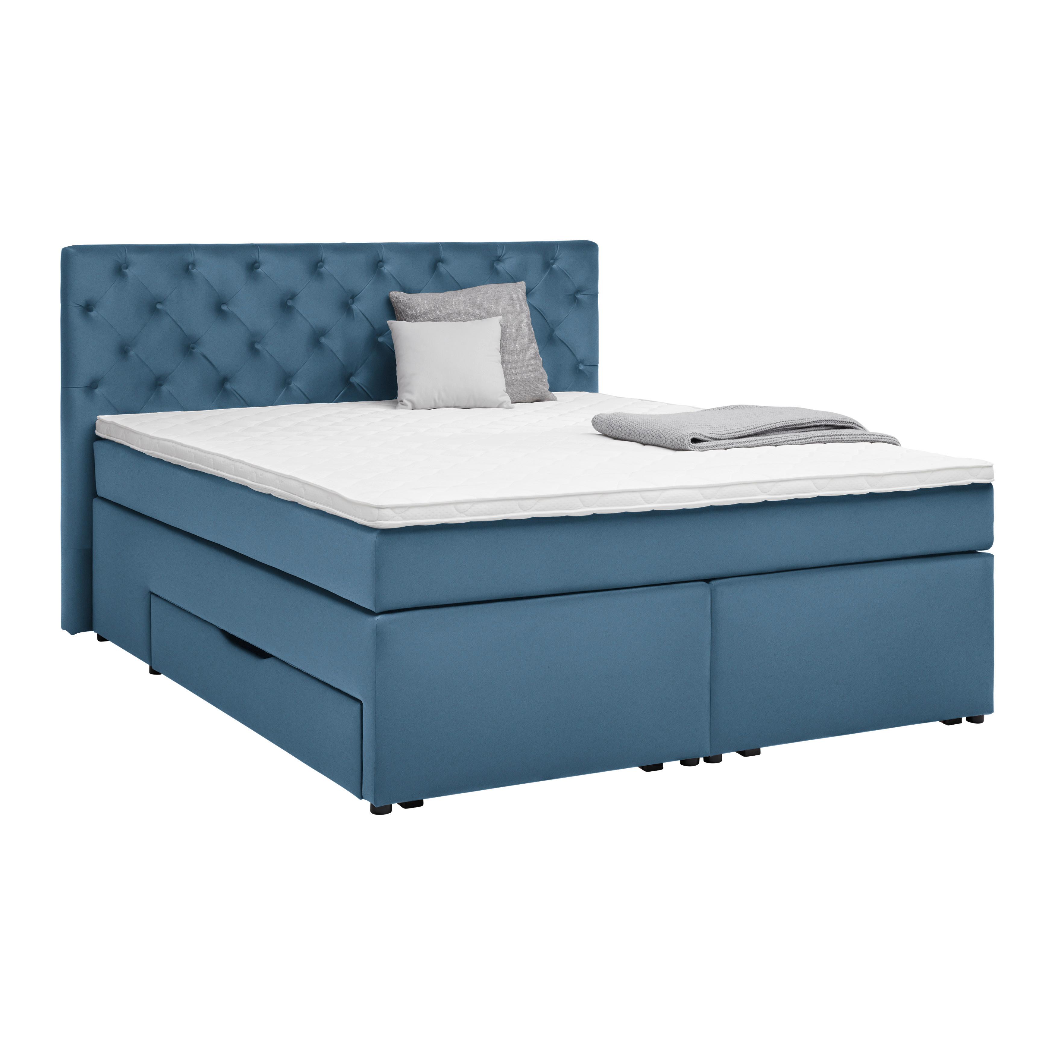 Boxspringbett Chester Blau ca. 160x200cm - Blau/Schwarz, Holzwerkstoff/Kunststoff (160/200cm) - Mömax