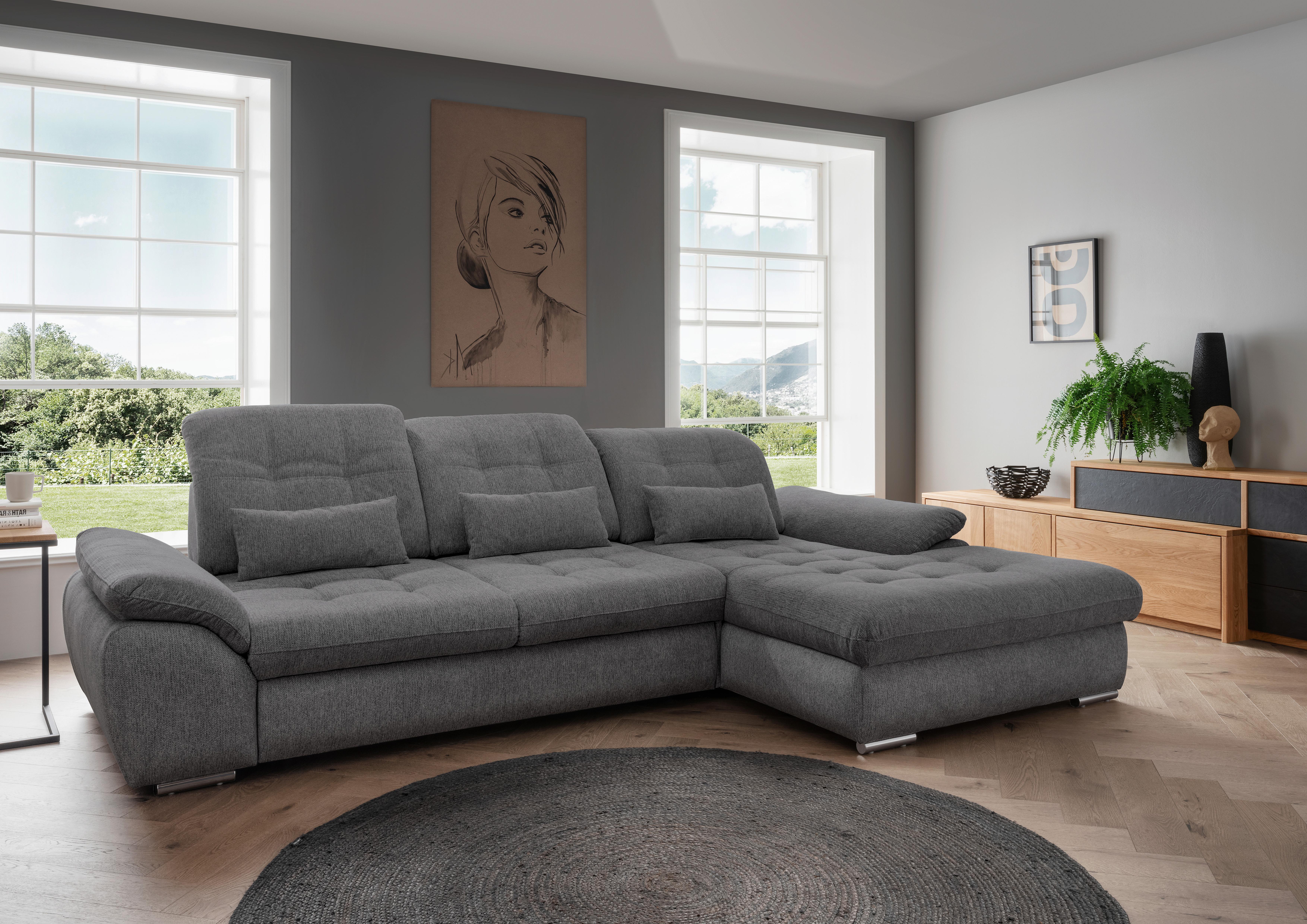 Ecksofa Rigatti mit Bettkasten ca. 314x184 cm Anthrazit - Chromfarben/Anthrazit, MODERN, Textil/Metall (314/184cm) - Livetastic