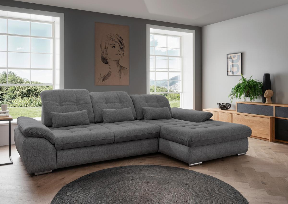 Ecksofa Rigatti mit Bettkasten ca. 314x184 cm Anthrazit - Chromfarben/Anthrazit, MODERN, Textil/Metall (314/184cm) - Livetastic