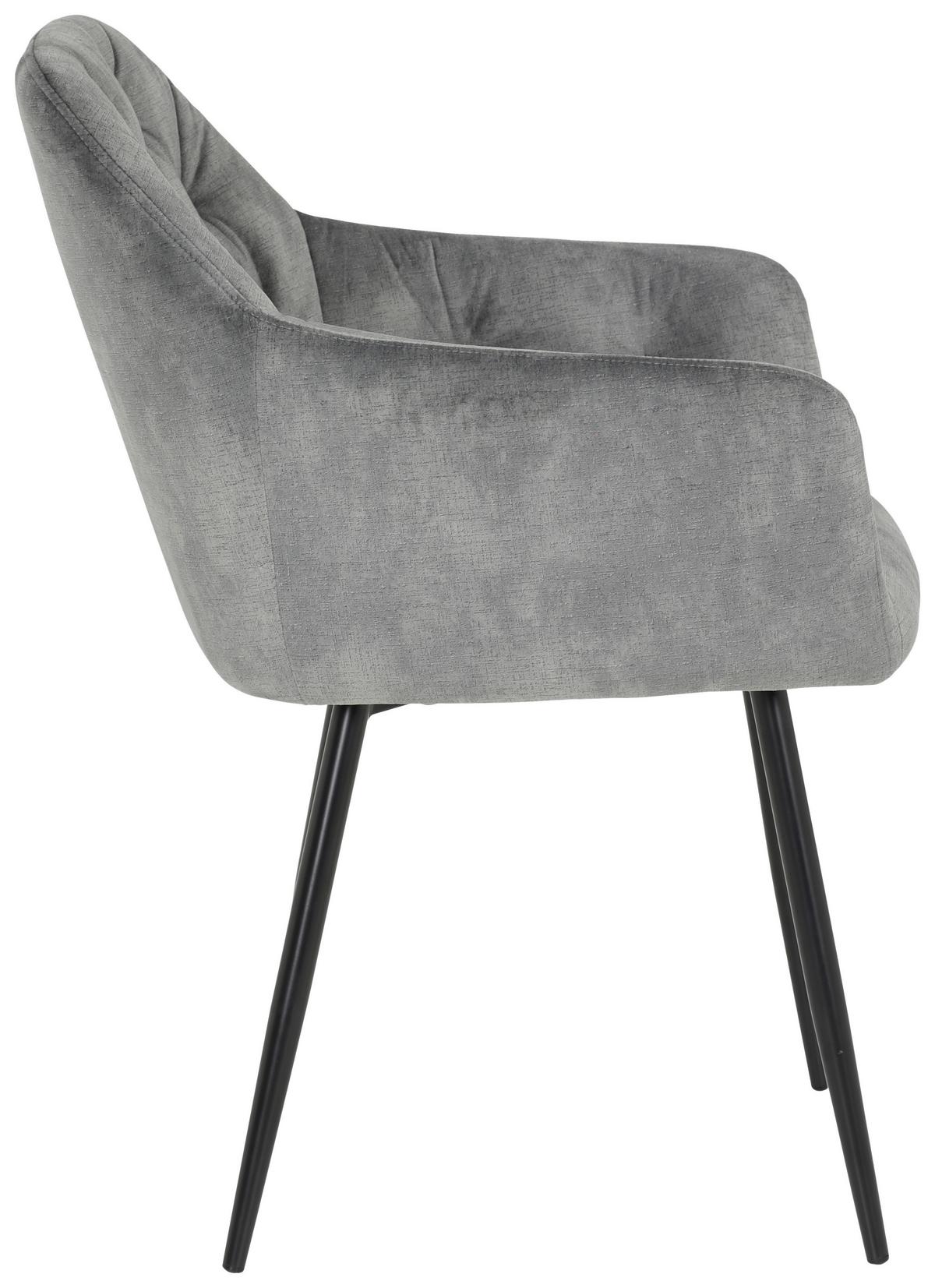 Armlehnstuhl Tina 2er-Set Grau Samt - Schwarz/Grau, MODERN, Textil/Metall (56/81/62cm) - MID.YOU