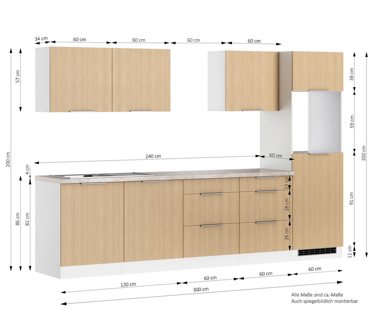 Küchenleerblock Glasgow o. Geräte Eichefarben/Weiß - Eichefarben/Creme, LIFESTYLE, Holzwerkstoff/Metall (300cm) - Held