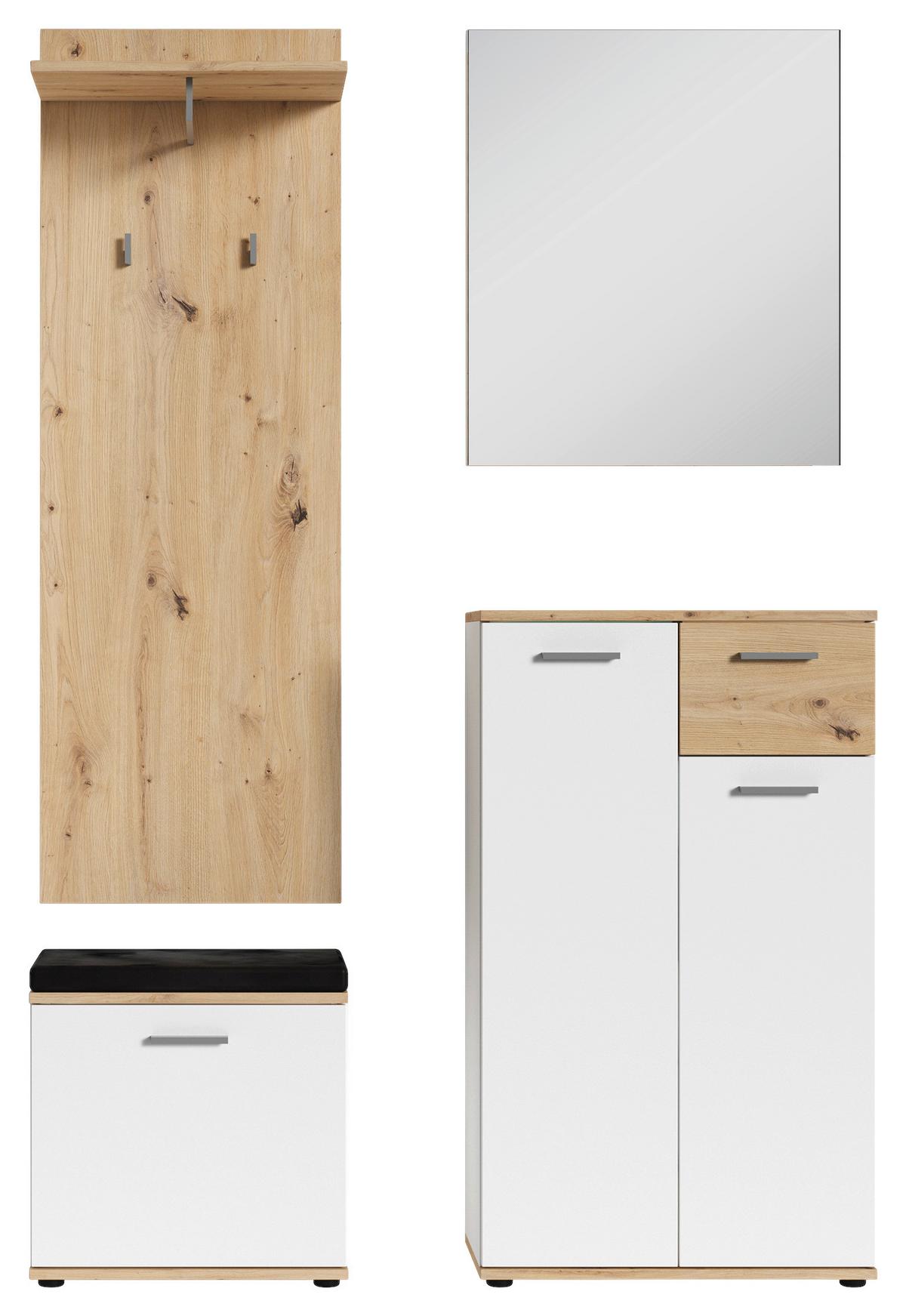 Garderobenbank Jakob ca.48,5x49x30cm Weiß,Eiche - Silberfarben/Schwarz, LIFESTYLE, Holzwerkstoff/Kunststoff (48,5/49/30cm) - MID.YOU