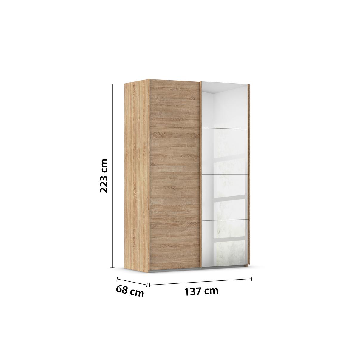 Omara Z Drsnimi Vrati Evelyn, Barva Hrasta - hrast sonoma, Design, umetna masa/steklo (137/223/68cm) - Novel