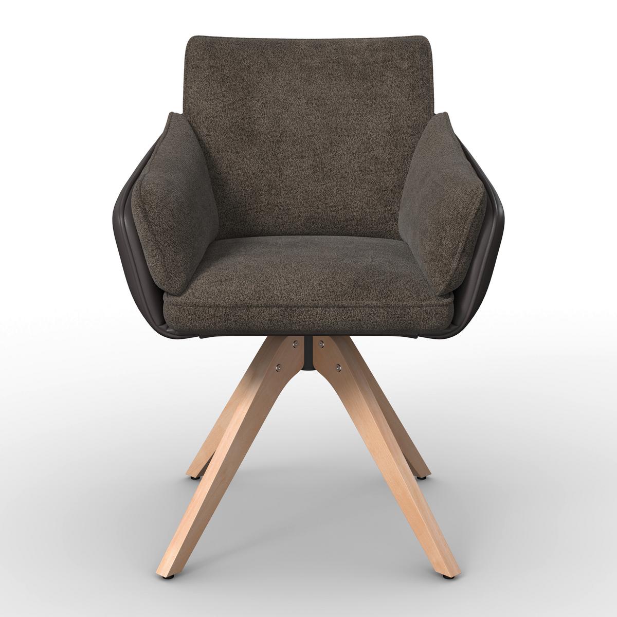 Armlehnstuhl Alja Braun Bouclé/Mikrofaser Drehbar - Buchefarben/Braun, MODERN, Holz/Textil (66/89/62cm) - Bessagi Home