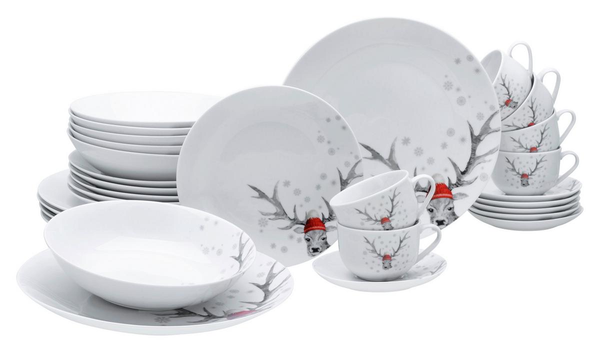 Kombinirani Servis Christmas Reindeer, 30-Delni - večbarvno, Basics, keramika