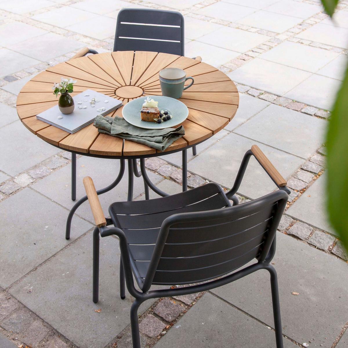 Gartenstuhl Parc Anthrazit/Teak stapelbar - Anthrazit/Naturfarben, Natur, Holz/Metall (58/80/58cm) - Gardenson