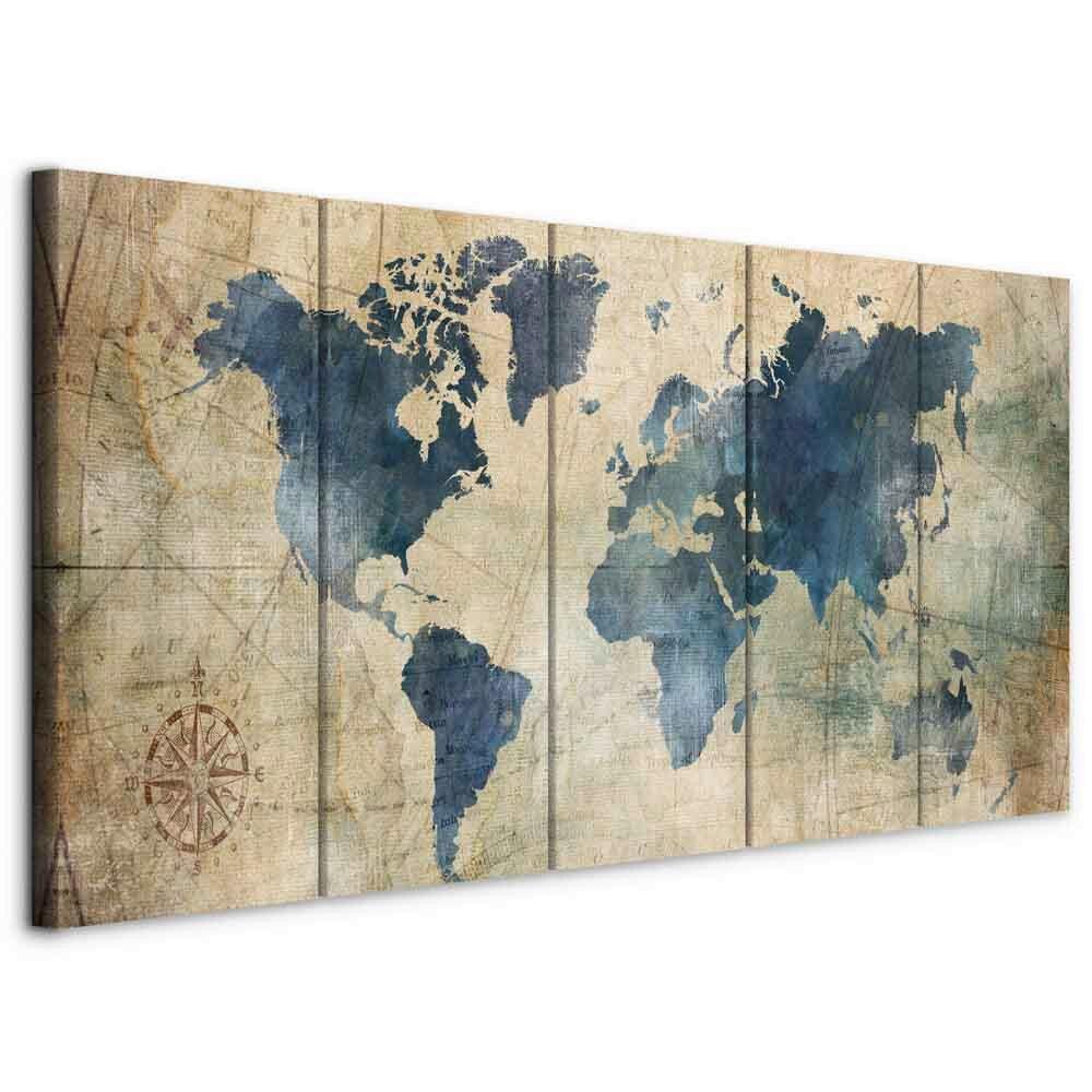 Slika Na Platnu Retro Map - modra/bež, Basics, tekstil/leseni material (200/80/1.2cm) - artgeist