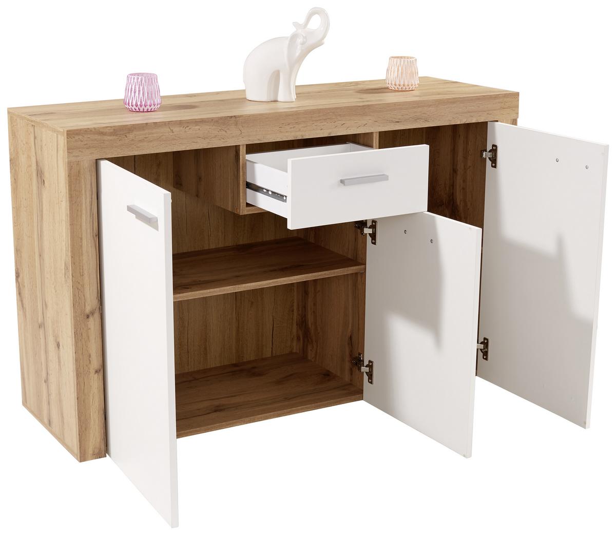 Comodă Focus - alb/culoare lemn stejar, Modern, material pe bază de lemn (133,9/79/39cm) - Modern Living