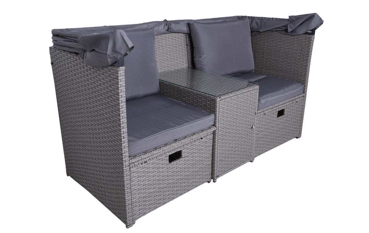 Loungegarnitur Saint-Tropez mit Dach Grau - Grau/Grün, Basics, Kunststoff/Textil - Gardenson