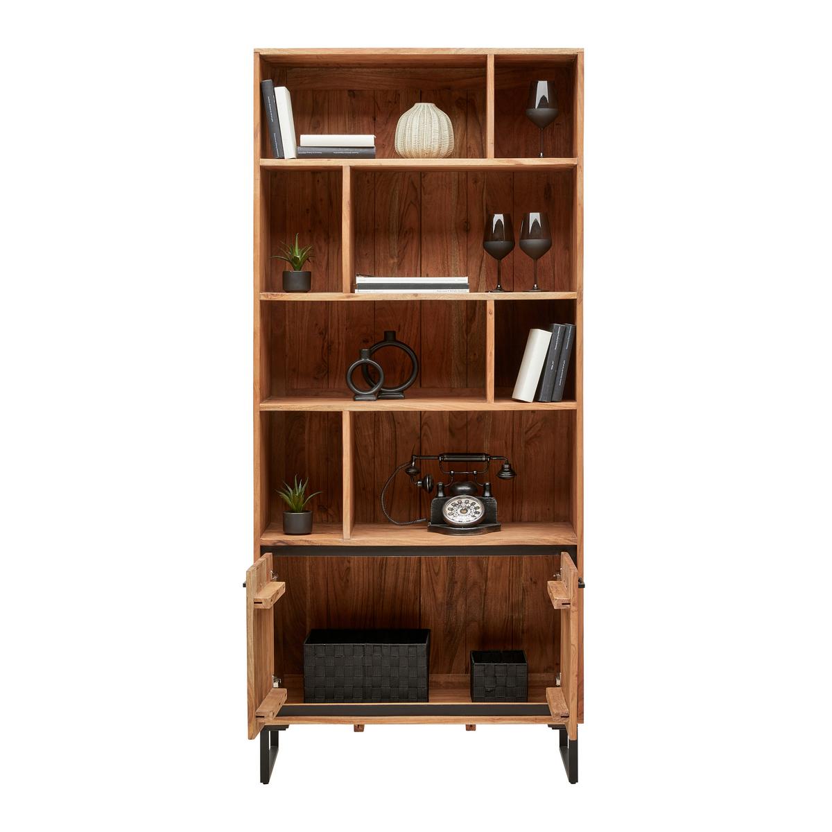 Vstavljivi Regal Za Komodo Shiva, Iz Akacijevega Lesa - črna/barve akacije, Moderno, kovina/les (88/195/40cm) - Zandiara