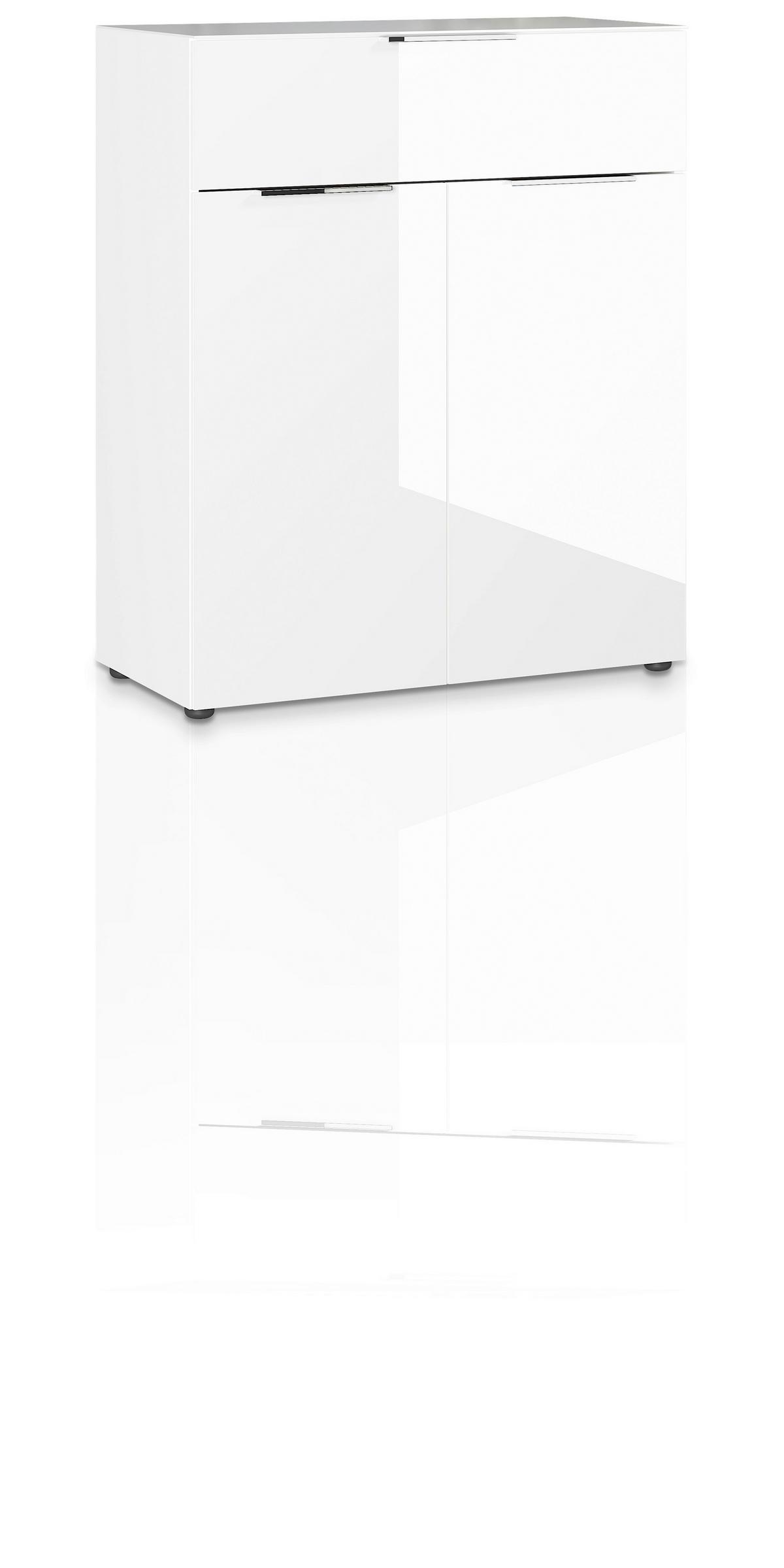 Kommode Oakland in Weiss - Weiss/Silberfarben, Modern, Glas/Holzwerkstoff (83/102/42cm) - Premium Living
