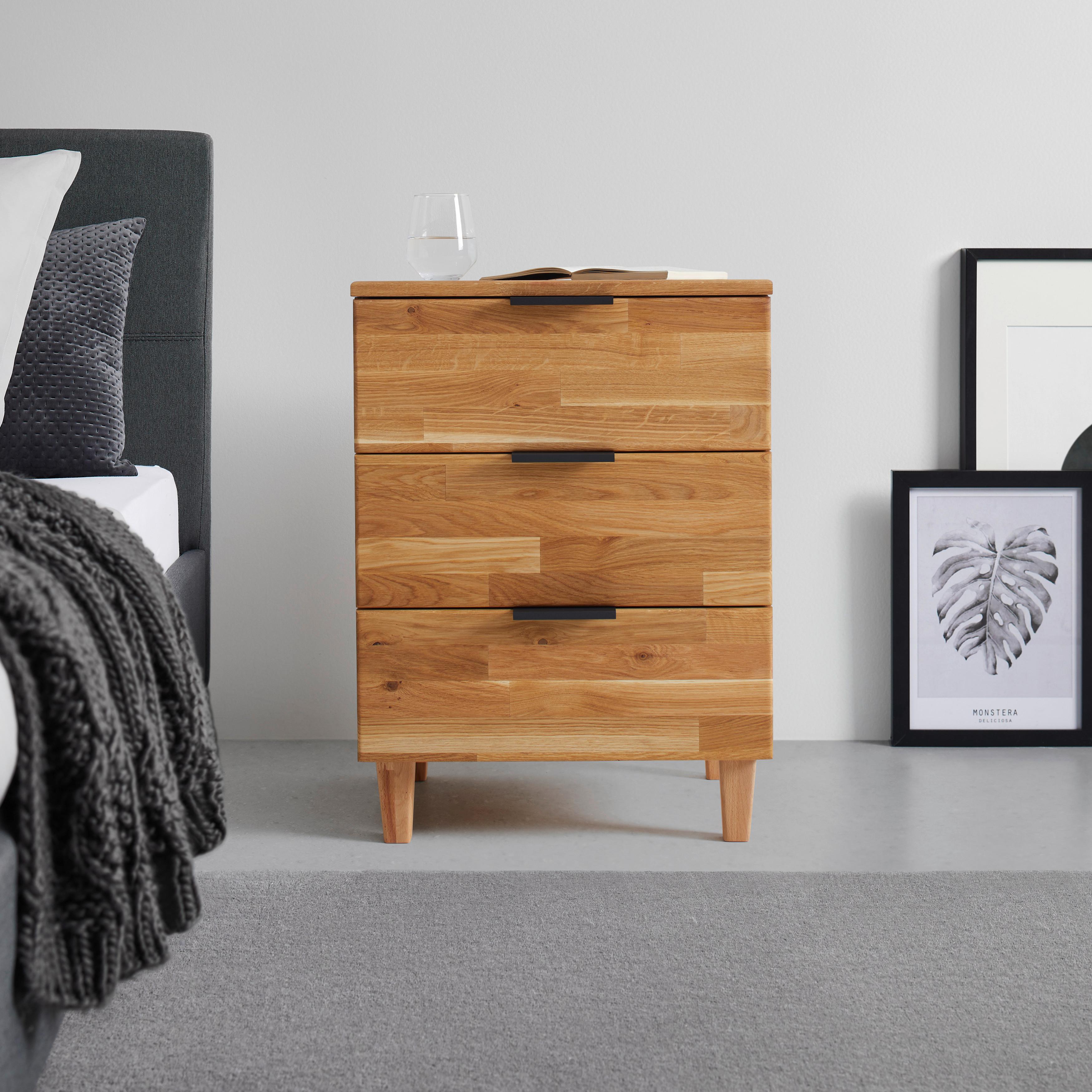 Nachtkästchen Carolina 3 Eichefarben - Eichefarben/Schwarz, KONVENTIONELL, Naturmaterialien/Holz (48/65/40cm) - ecoTree