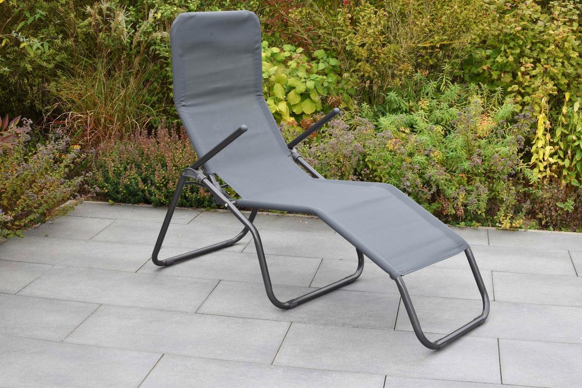 Gartenliege Grau inkl. Kissen - Grau, KONVENTIONELL, Textil/Metall (67/116/154cm) - Gardenson