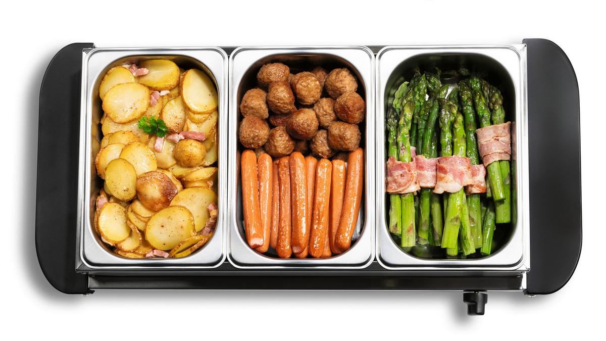 PODGRZEWACZ BUFETOWY 16442 - kolor srebrny/czarny, Basics, tworzywo sztuczne/metal (54,6/14,7/27,8cm) - GOURMETMAXX