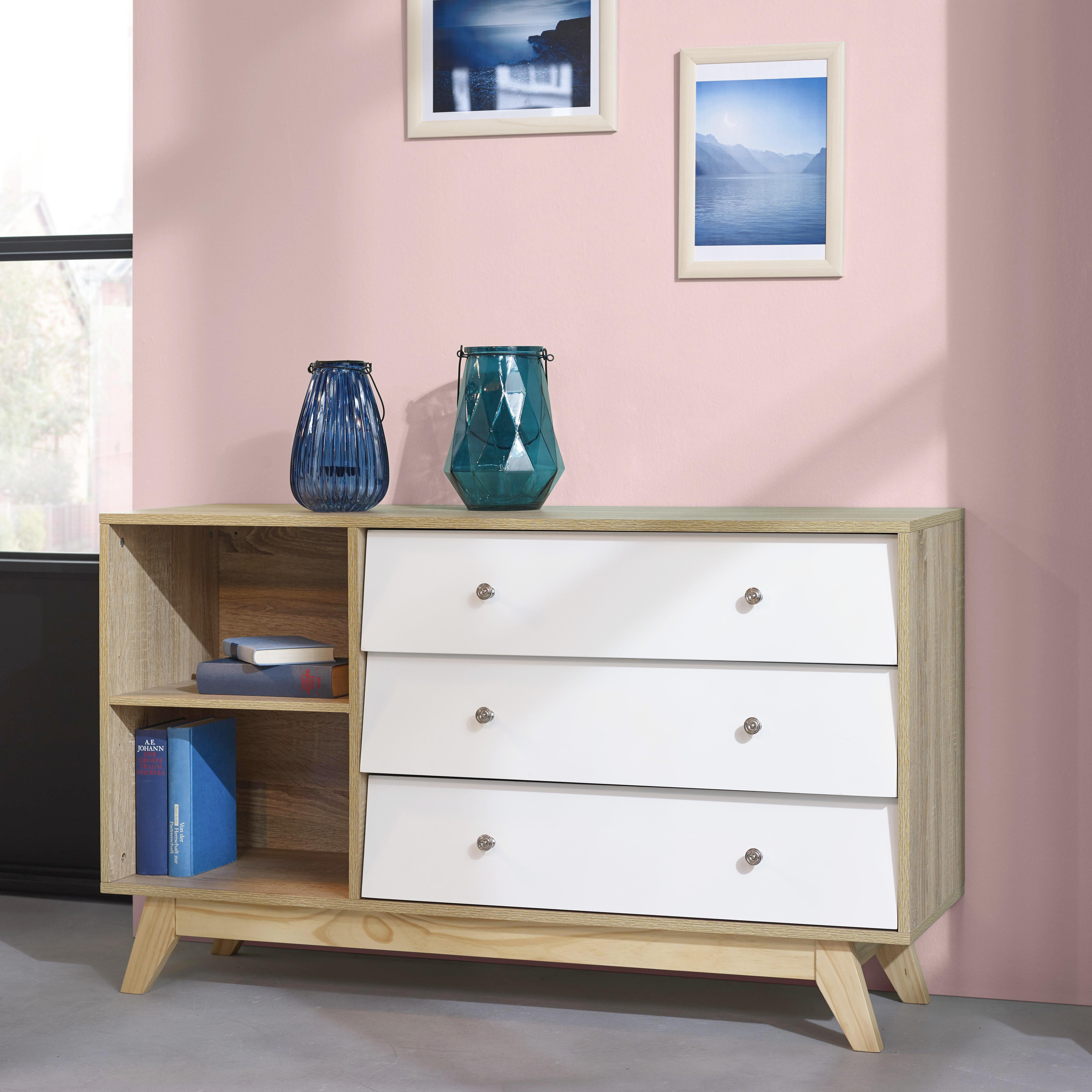 SIDEBOARD in Weiß/Pinienfarben 'Enny' - Weiß/Pinienfarben, MODERN, Holz/Metall (120/70/35cm) - Bessagi Home