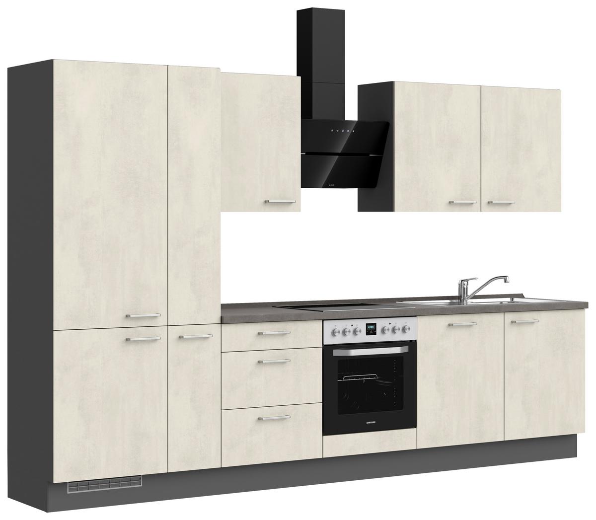 Küchenblock Riva High m. Geräten Weiß - Schieferfarben/Edelstahlfarben, MODERN, Holzwerkstoff/Metall (330cm) - Nobilia