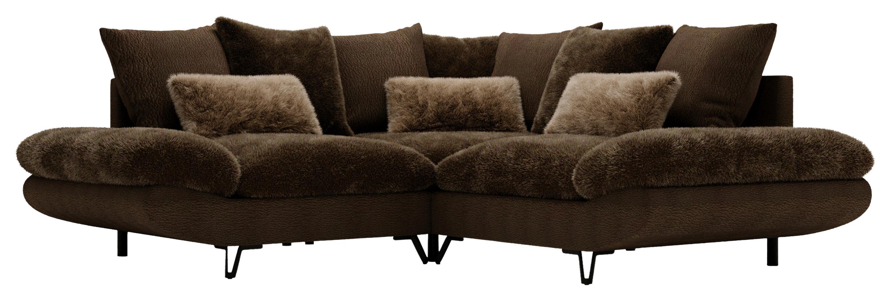 Wohnlandschaft Bormio - Dunkelbraun/Schwarz, Modern, Textil/Metall (276/276cm) - Premium Living
