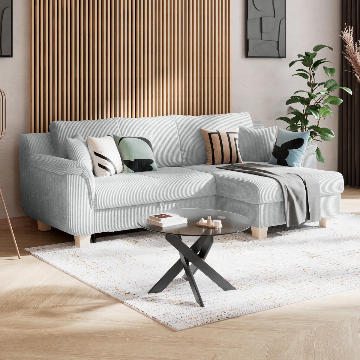 Colţar ALEX - gri deschis, Modern, textil (246/88cm) - Modern Living