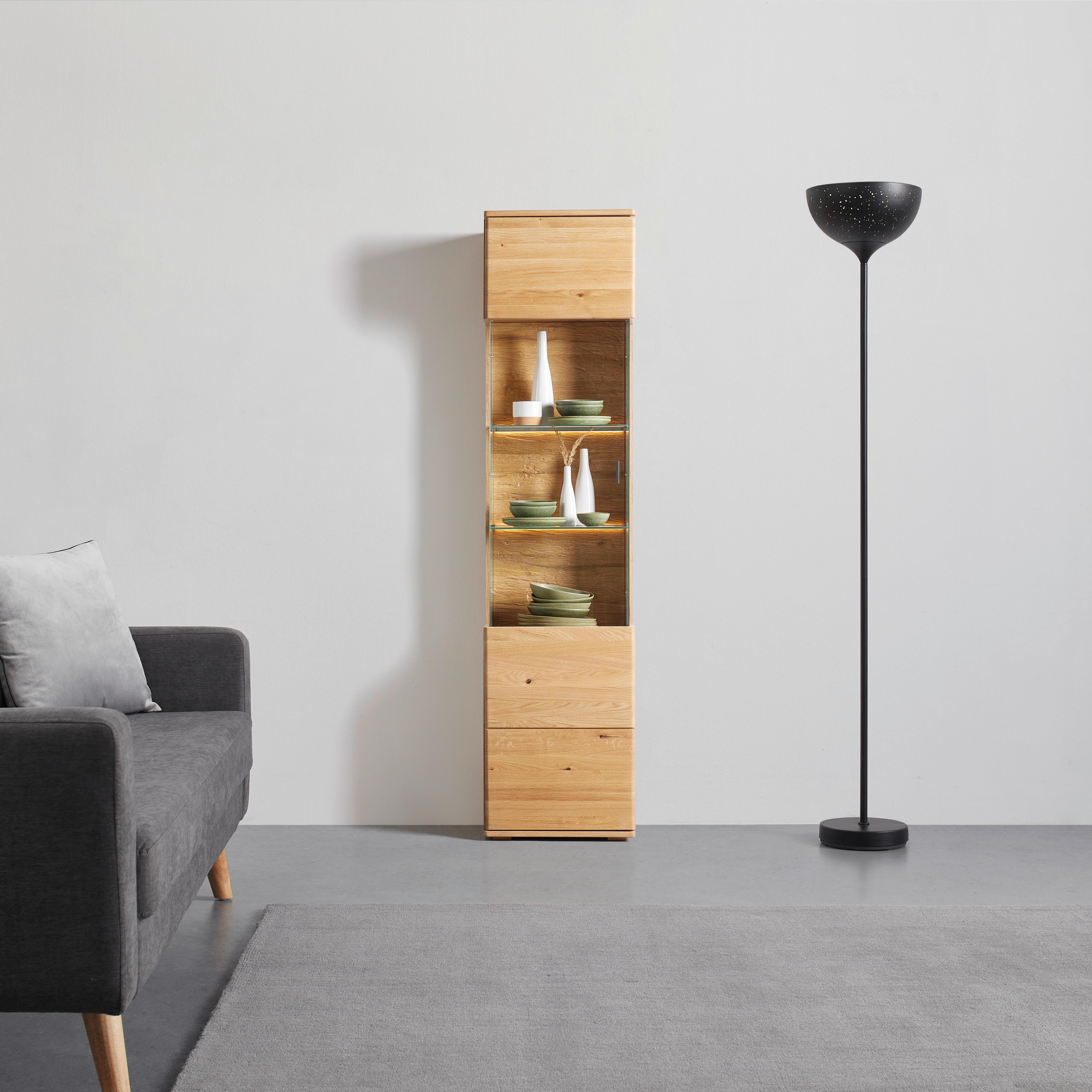 Vitrine Valera in Wildeiche - Wildeiche/Schwarz, KONVENTIONELL, Glas/Holz (50/207/37cm) - Premium Living
