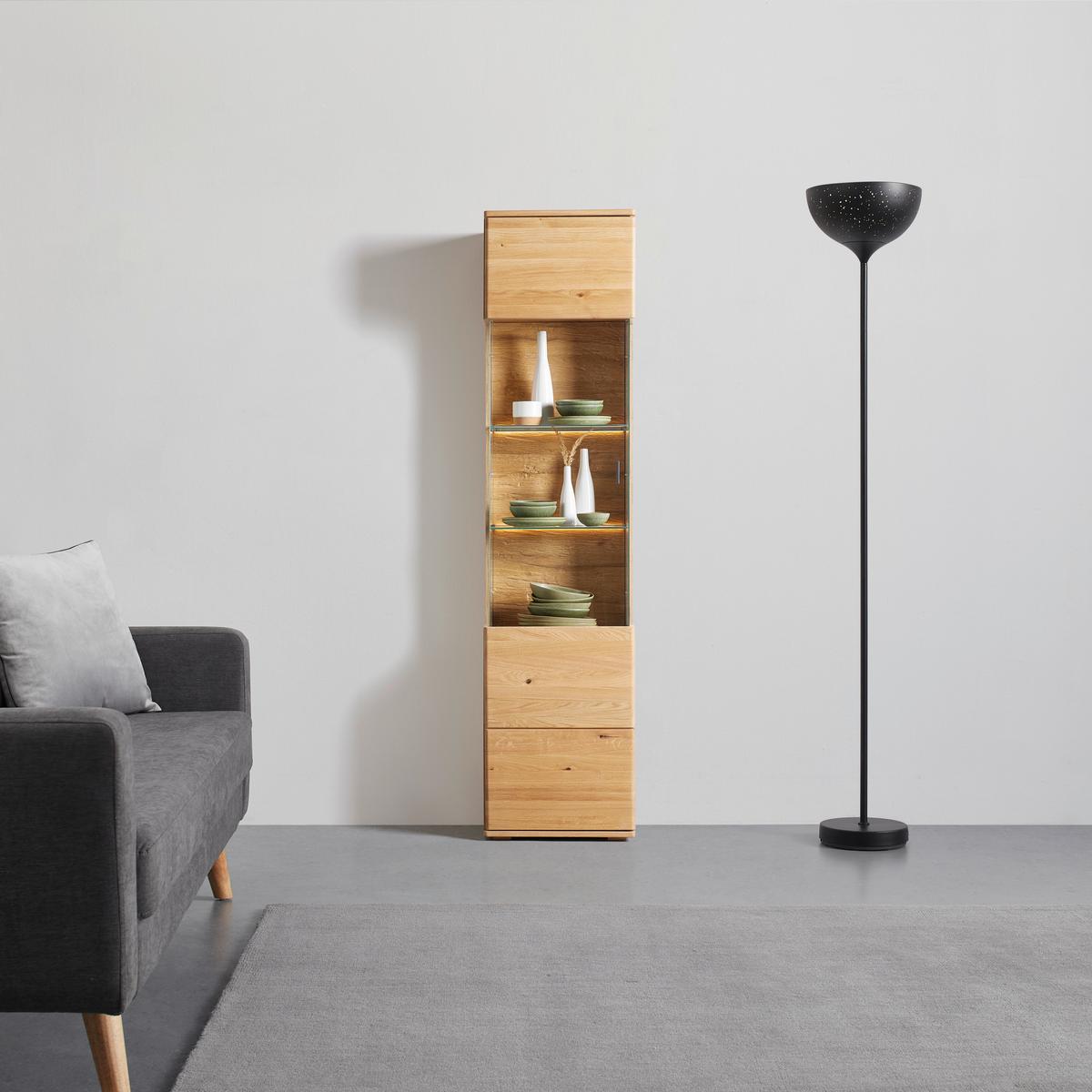 Vitrine Valera in Wildeiche - Wildeiche/Schwarz, KONVENTIONELL, Glas/Holz (50/207/37cm) - Premium Living