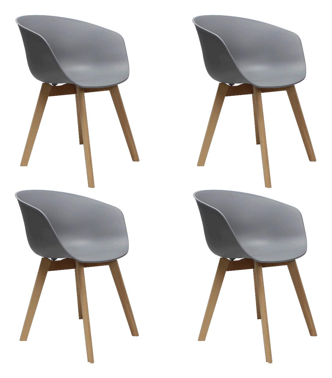 Armlehnstuhl-Set Noan Grau 4er-Set - Naturfarben/Grau, MODERN, Holz/Kunststoff (60/78,5/44cm) - MID.YOU